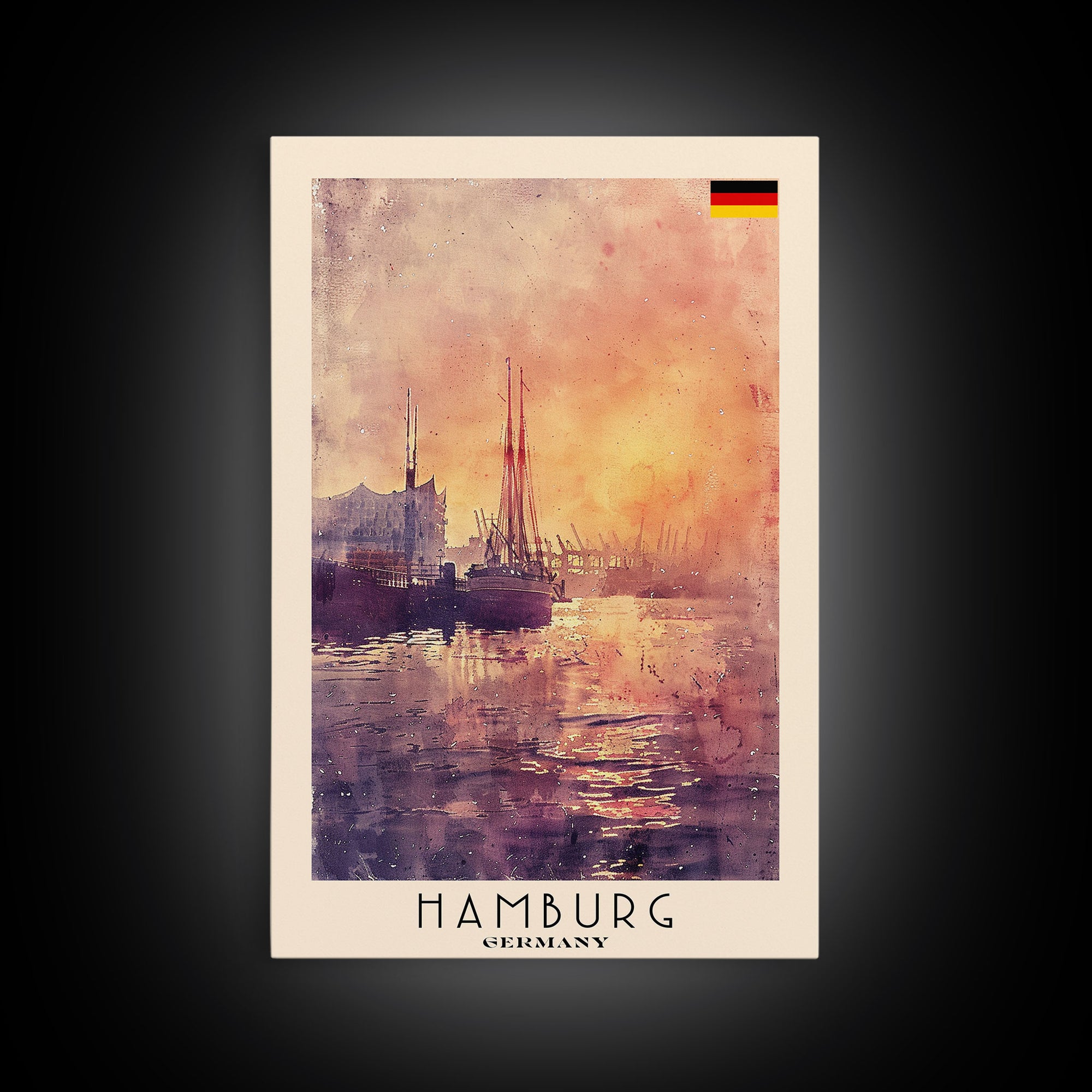 Hamburg Germany Waterfront Sunset Wall Art Print, Framed Canvas Wall Art, Home Decor, Cityscape Poster, Living Room Decor, Office Art, Travel Poster Art