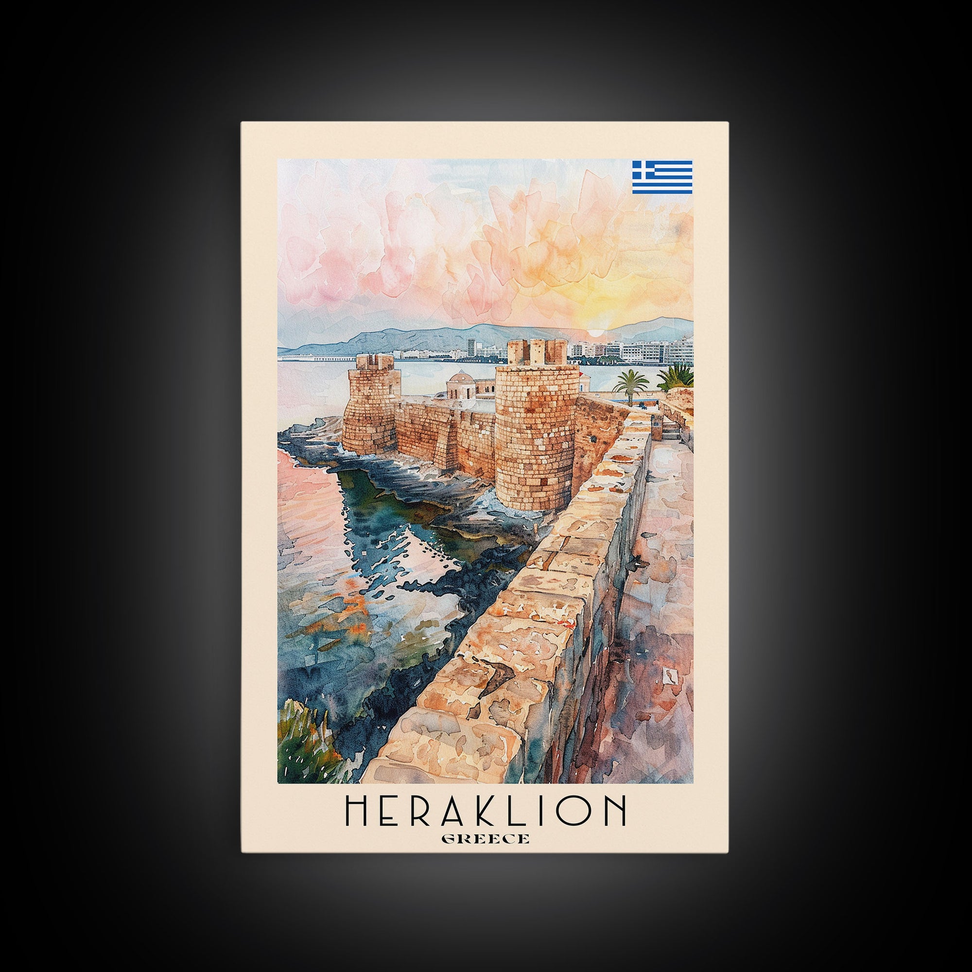 Heraklion Greece Historic Fort Art, Framed Canvas Wall Art, Living Room Decor, Home Decor, Mediterranean Poster, Wall Art Print, Travel Poster Art
