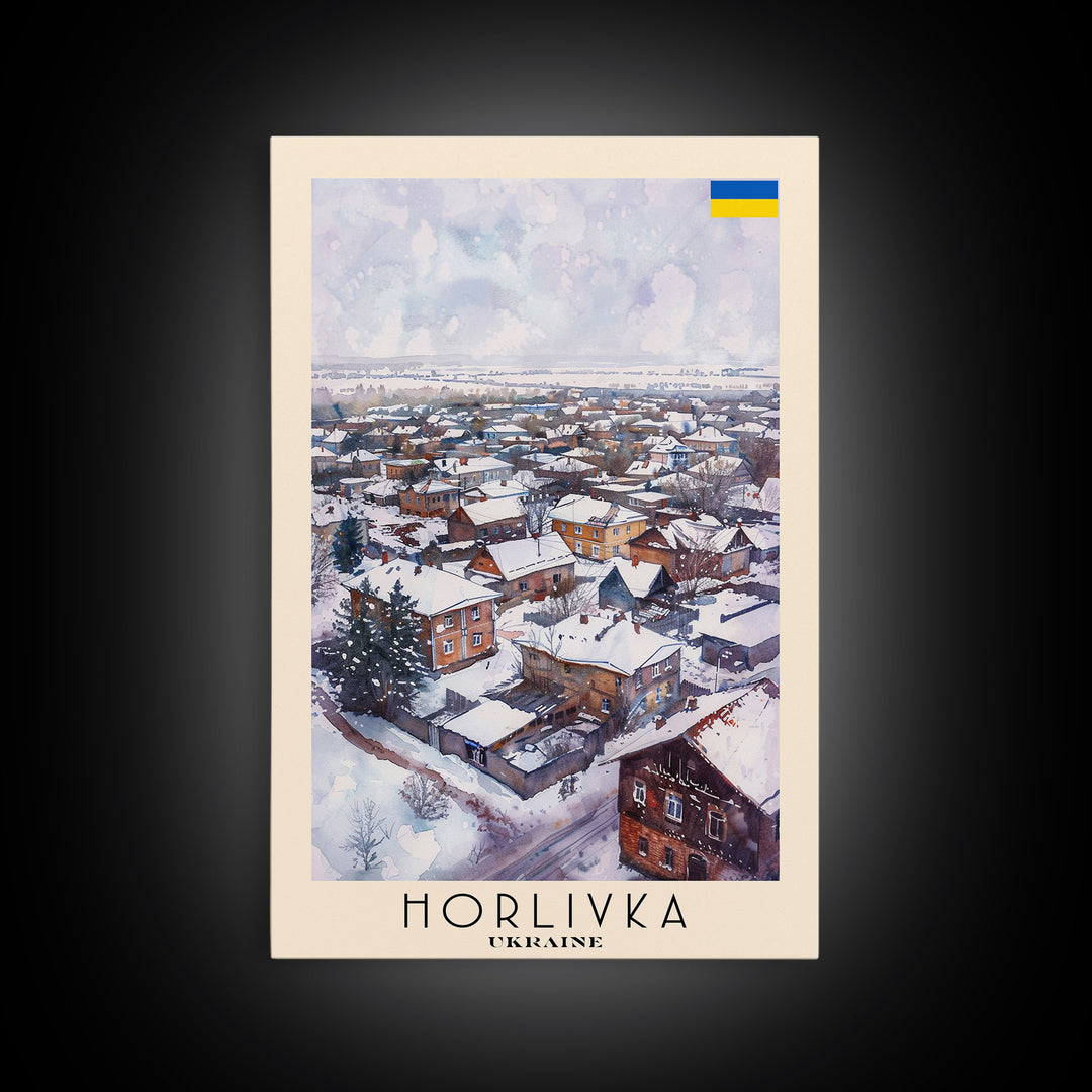 Horlivka Ukraine Winter Town Art, Framed Canvas Wall Art, Home Decor, Living Room Decor, Snowy Landscape Poster, Wall Art, Travel Poster Art