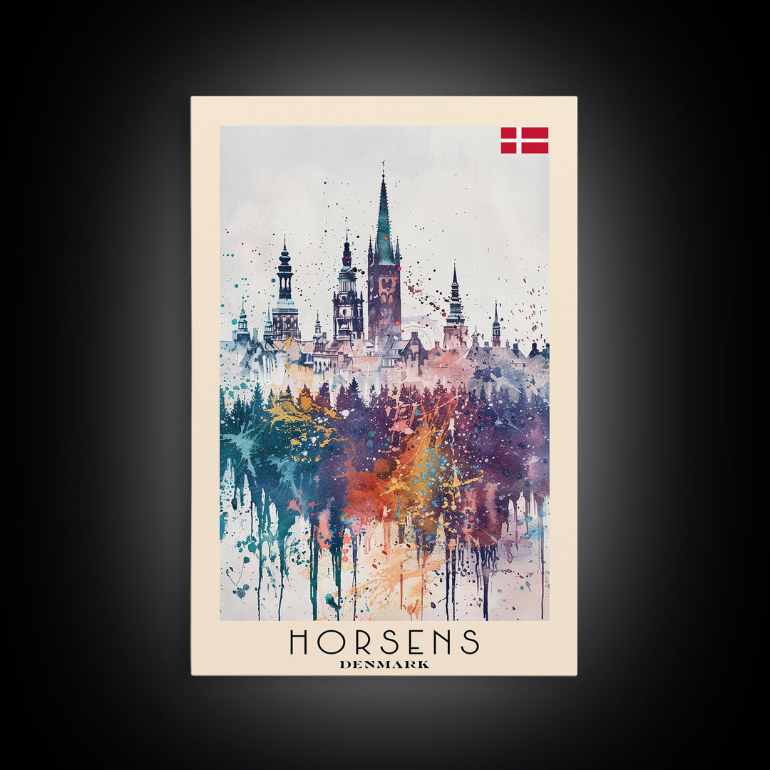 Horsens Denmark Vibrant Cityscape Art, Framed Canvas Wall Art, Home Decor, Living Room Decor, Colorful Poster, Wall Art Print, Travel Poster Art