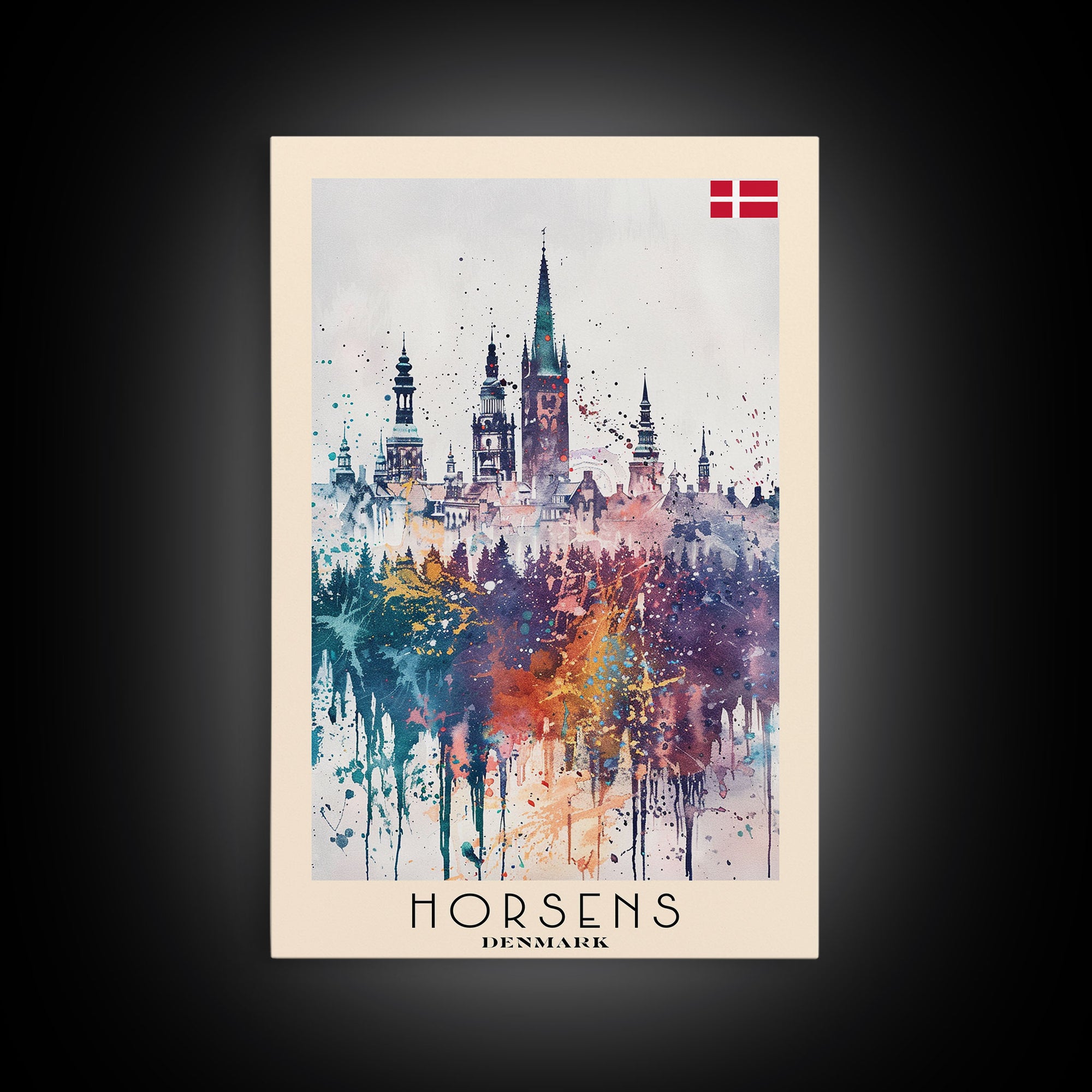 Horsens Denmark Vibrant Cityscape Art, Framed Canvas Wall Art, Home Decor, Living Room Decor, Colorful Poster, Wall Art Print, Travel Poster Art