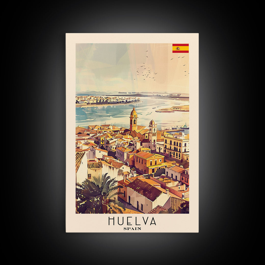 Huelva Spain Cityscape Art Print, Vibrant Sunset Canvas Print for Home Decor, Travel Poster for Living Room Wall Art, Spanish City View