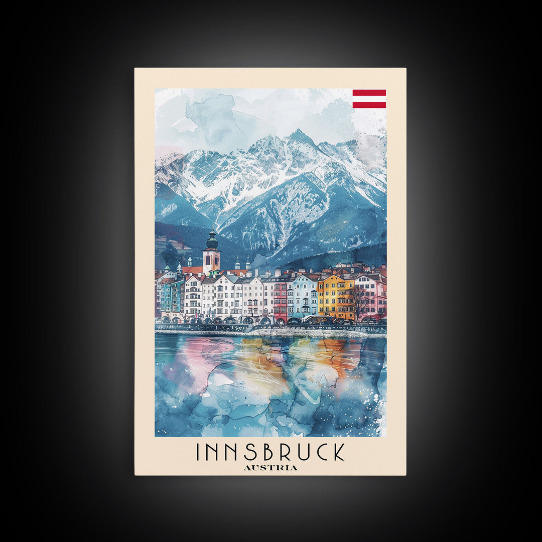 Innsbruck Austria Alpine Town Art Print, Colorful Canvas Print for Home Decor, Travel Poster for Living Room Wall Art, Austrian Mountain View