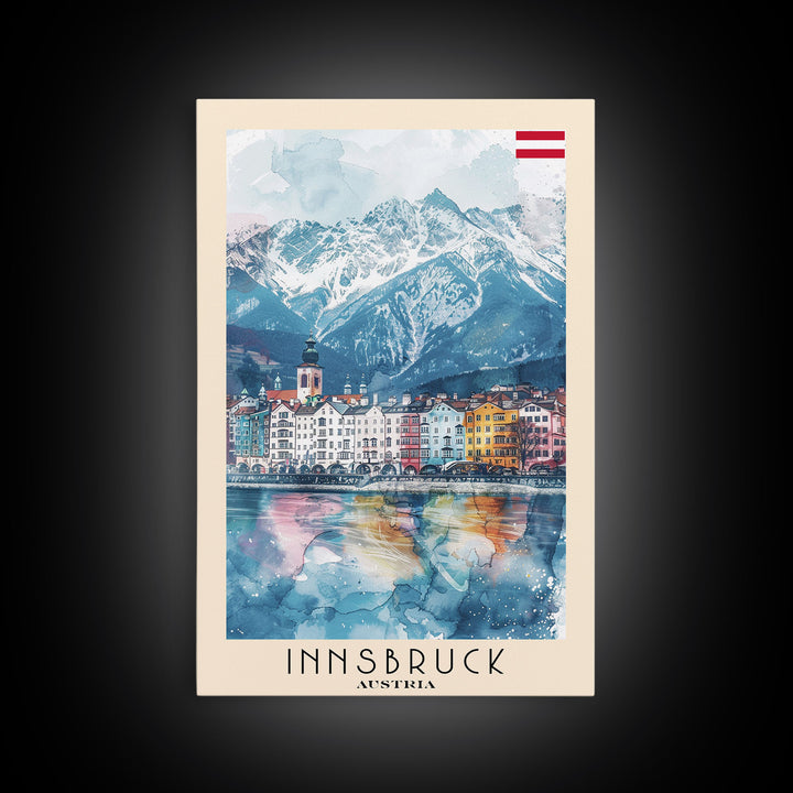 Innsbruck Austria Alpine Town Art Print, Colorful Canvas Print for Home Decor, Travel Poster for Living Room Wall Art, Austrian Mountain View