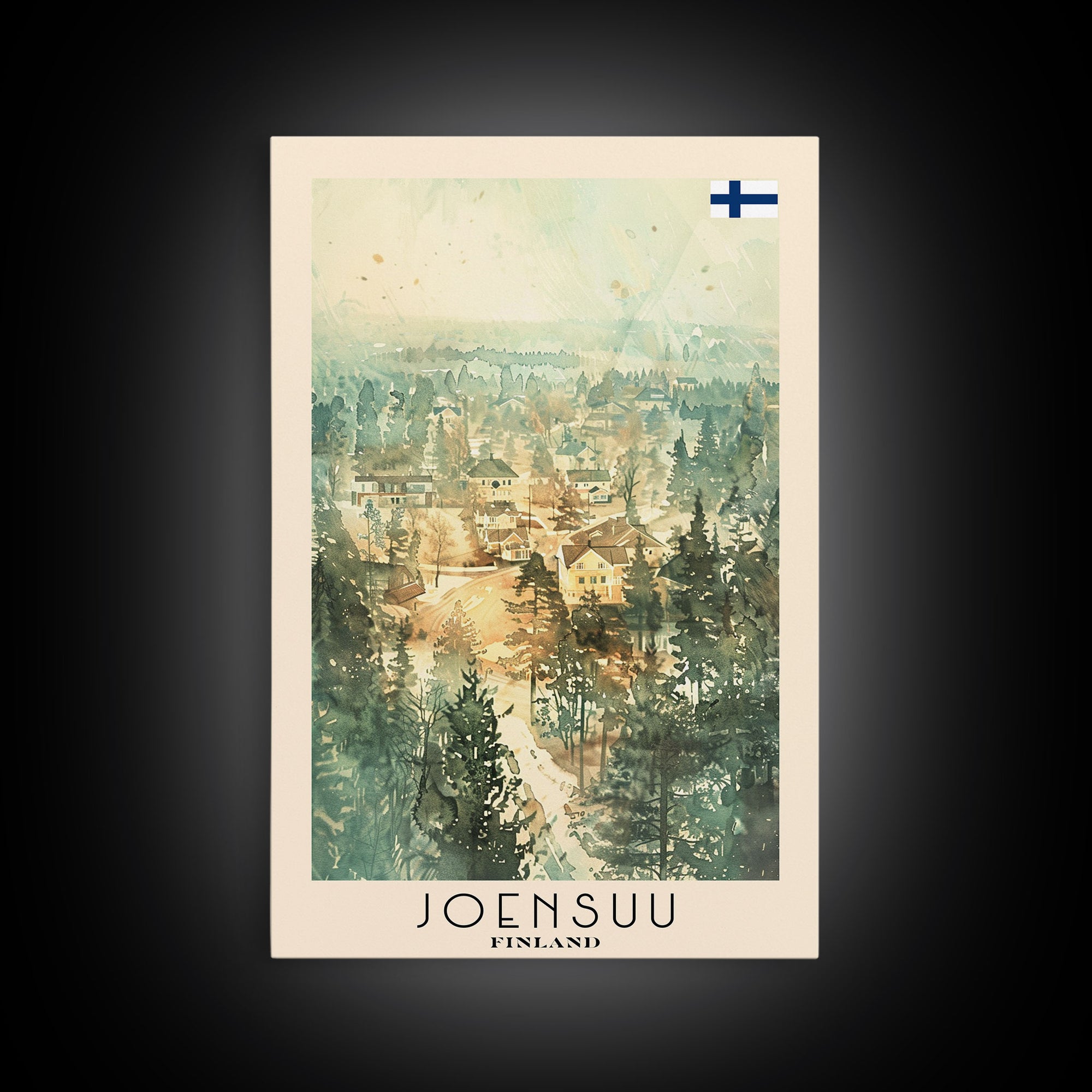 Joensuu Finland River View, Framed Canvas Print, Travel Poster, Scenic Wall Art, Nature Landscape Decor, Living Room Art, Tranquil Home Decoration
