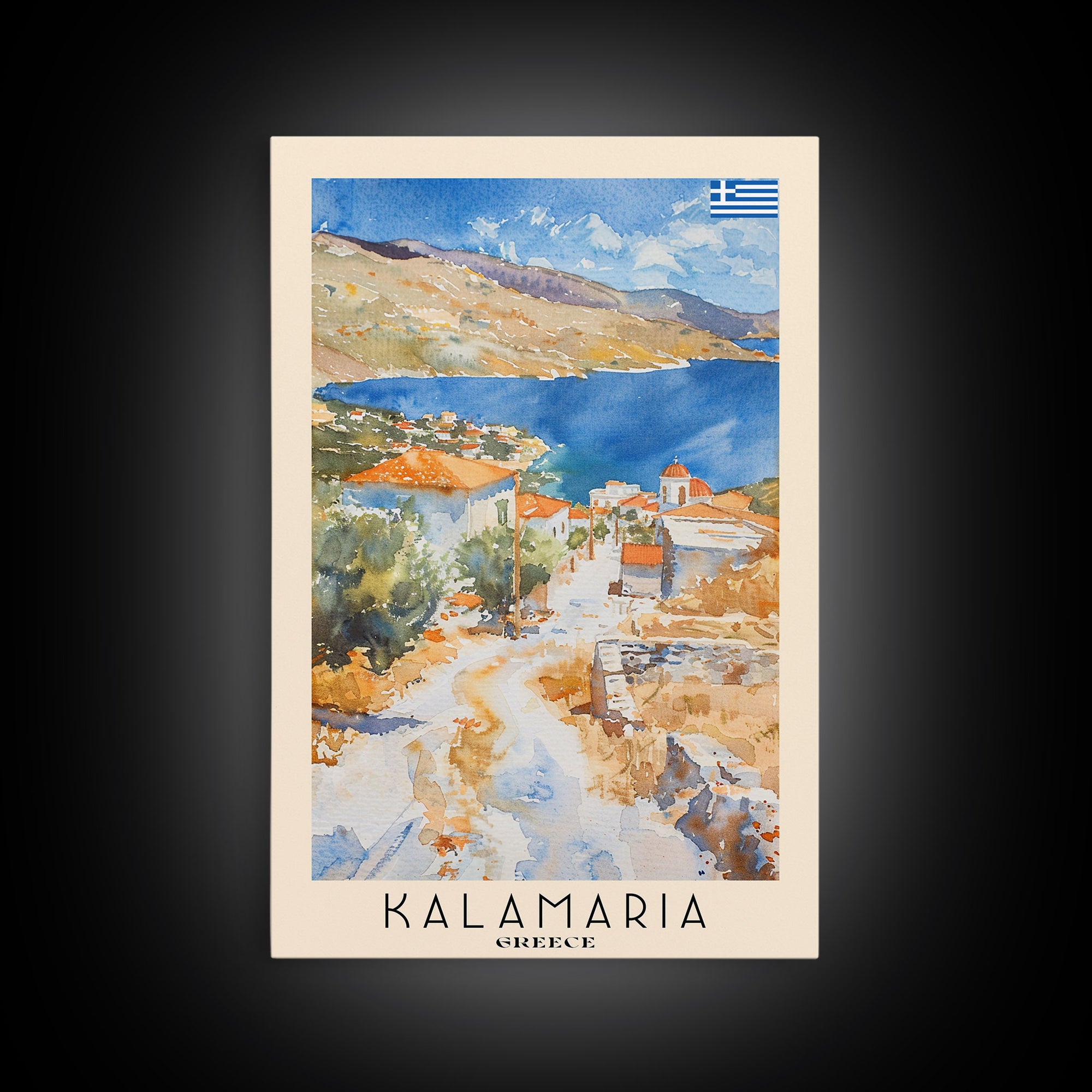Kalamaria Greece Coastal View, Framed Canvas Print, Travel Poster, Nautical Wall Art, Living Room Decor, Greek Cityscape, Seaside Home Decoration