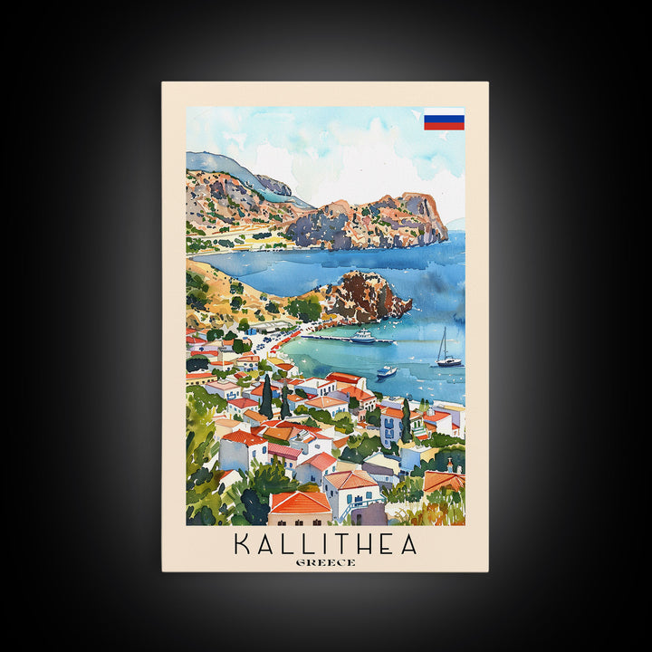 Kallithea Greece Coastal City View, Framed Canvas Print, Travel Poster, Mediterranean Wall Art, Living Room Decor, Greek Cityscape, Seaside Home Decoration