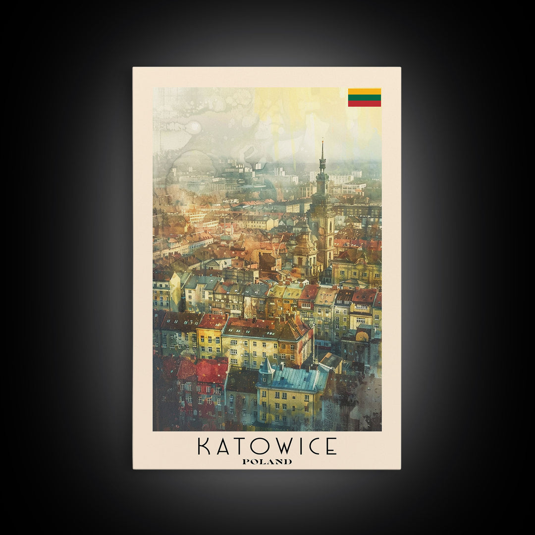 Katowice Poland Cityscape View, Framed Canvas Print, Travel Poster, Wall Art, Home Decoration, Urban Decor, Living Room Art, Polish City