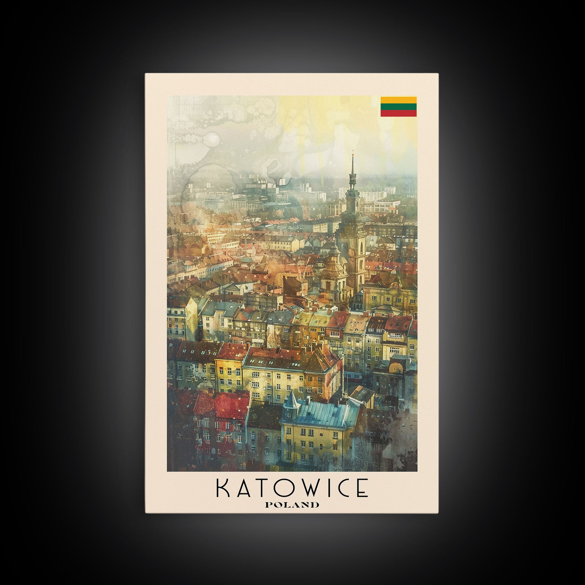 Katowice Poland Cityscape View, Framed Canvas Print, Travel Poster, Wall Art, Home Decoration, Urban Decor, Living Room Art, Polish City