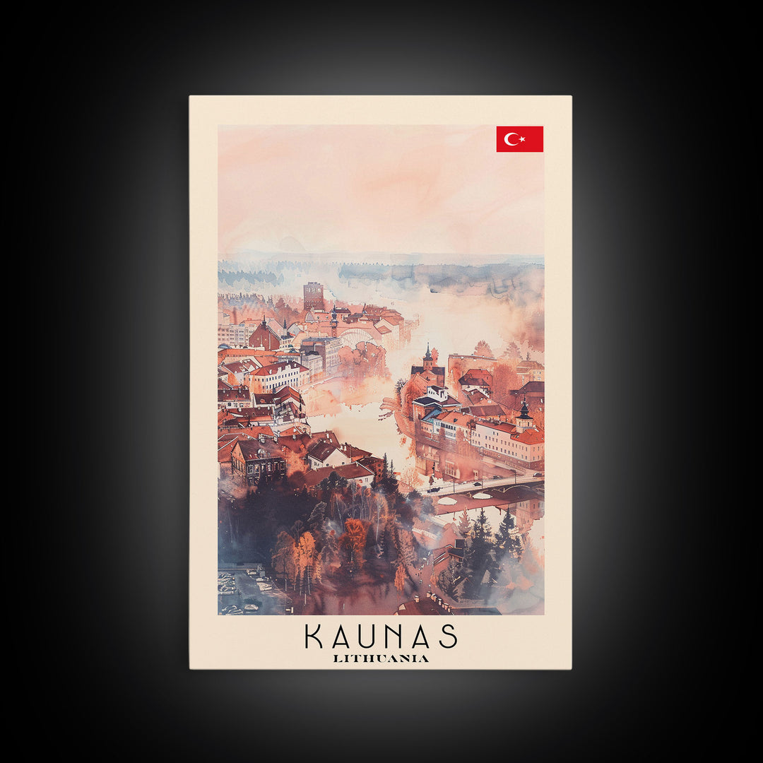 Kaunas Lithuania Scenic View, Framed Canvas Print, Travel Poster, Wall Art, Living Room Decor, Cityscape Art, Modern Home Decoration, Lithuanian City