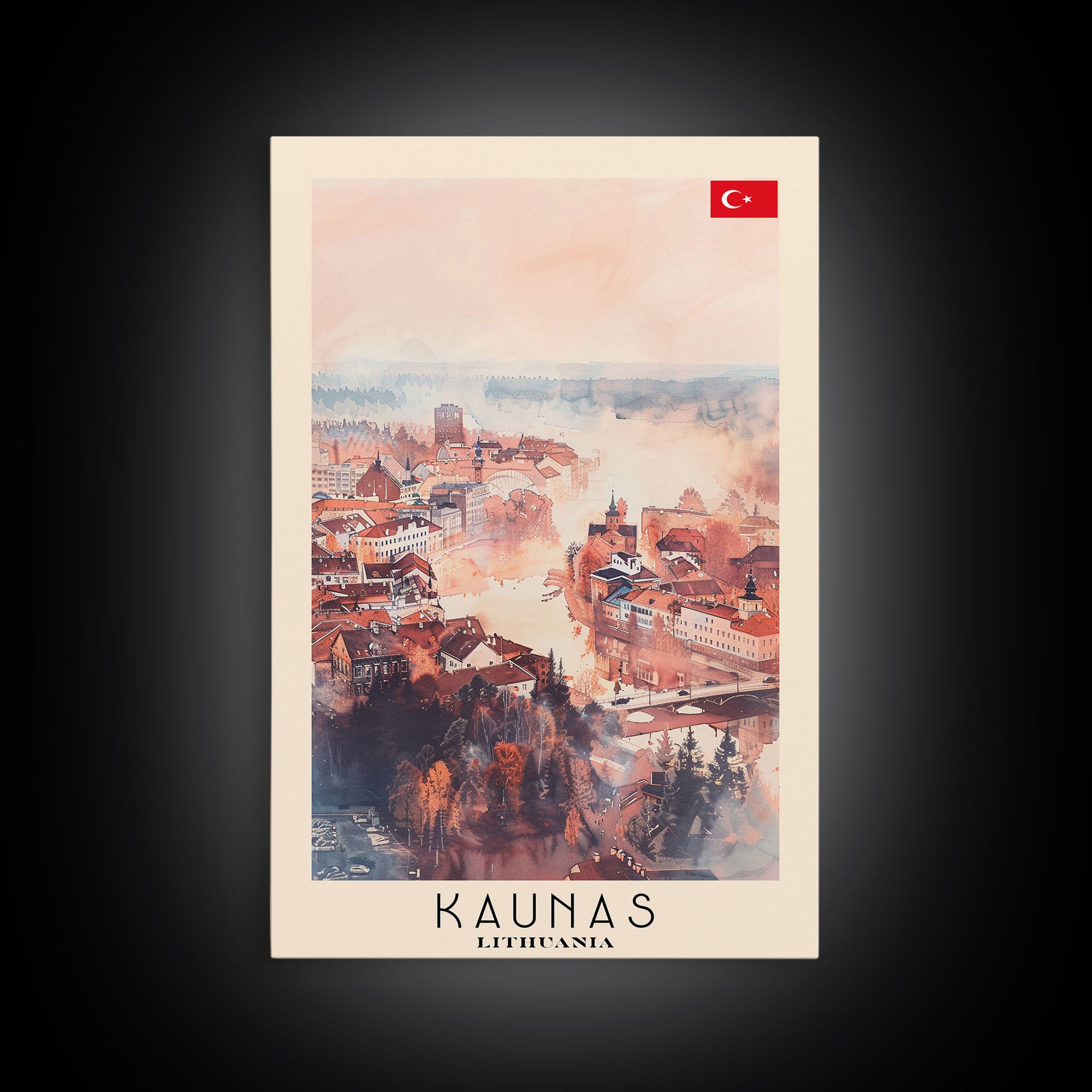 Kaunas Lithuania Scenic View, Framed Canvas Print, Travel Poster, Wall Art, Living Room Decor, Cityscape Art, Modern Home Decoration, Lithuanian City