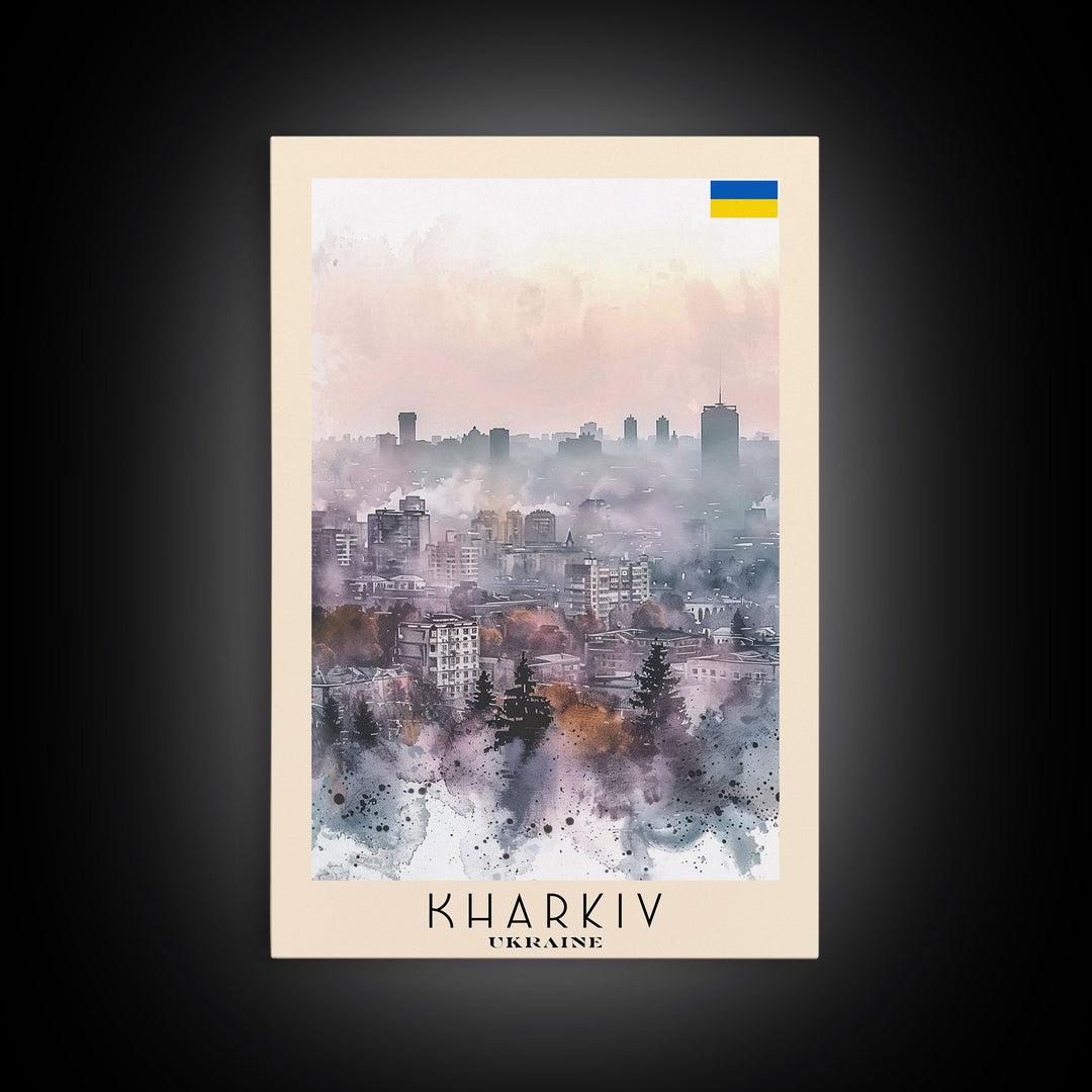 Kharkiv Ukraine Cityscape in Spring, Framed Canvas Print, Travel Poster, Wall Art, Home Decor, Living Room Decoration, Ukrainian Urban Art