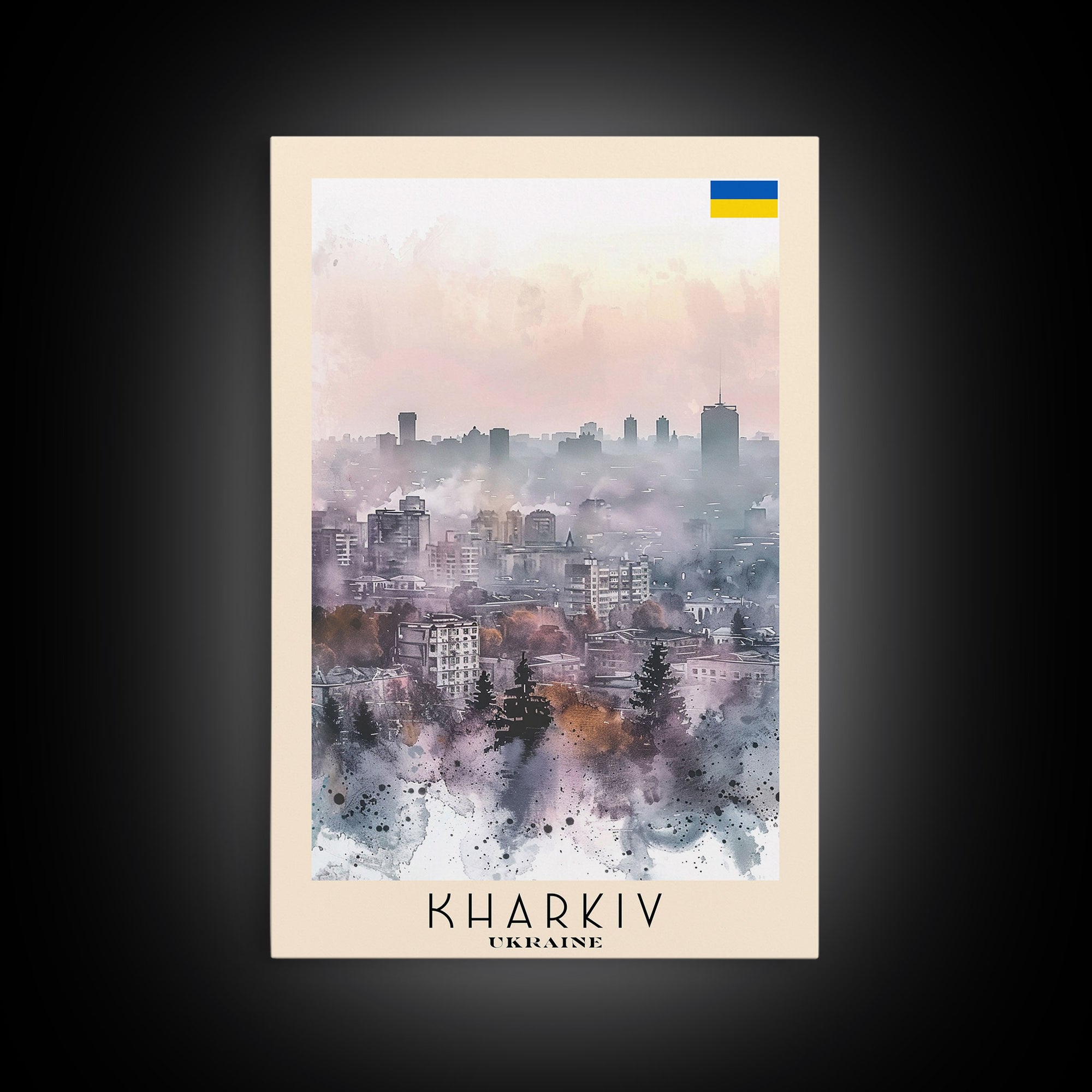 Kharkiv Ukraine Cityscape in Spring, Framed Canvas Print, Travel Poster, Wall Art, Home Decor, Living Room Decoration, Ukrainian Urban Art