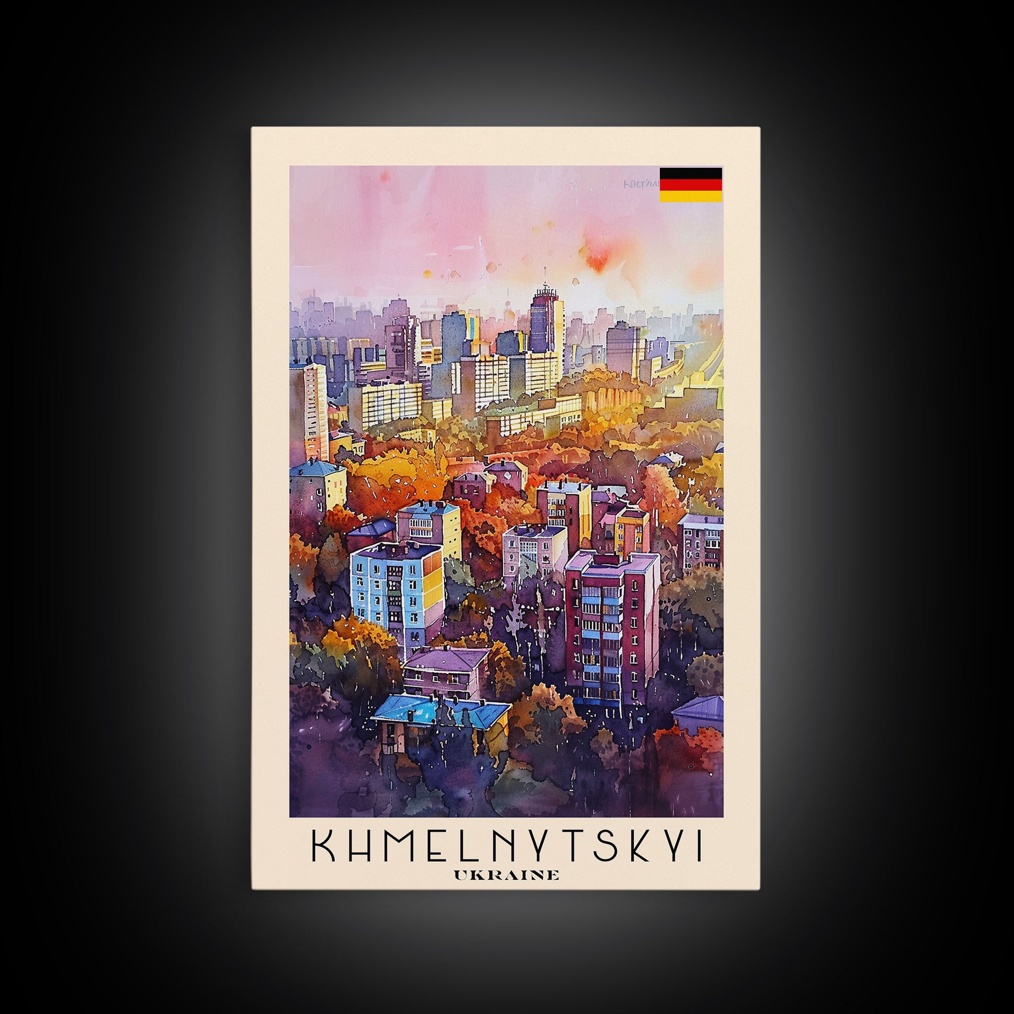 Khmelnytskyi Ukraine Cityscape, Framed Canvas Print, Travel Poster, Wall Art, Home Decor, Living Room Decoration, Ukrainian Urban Art