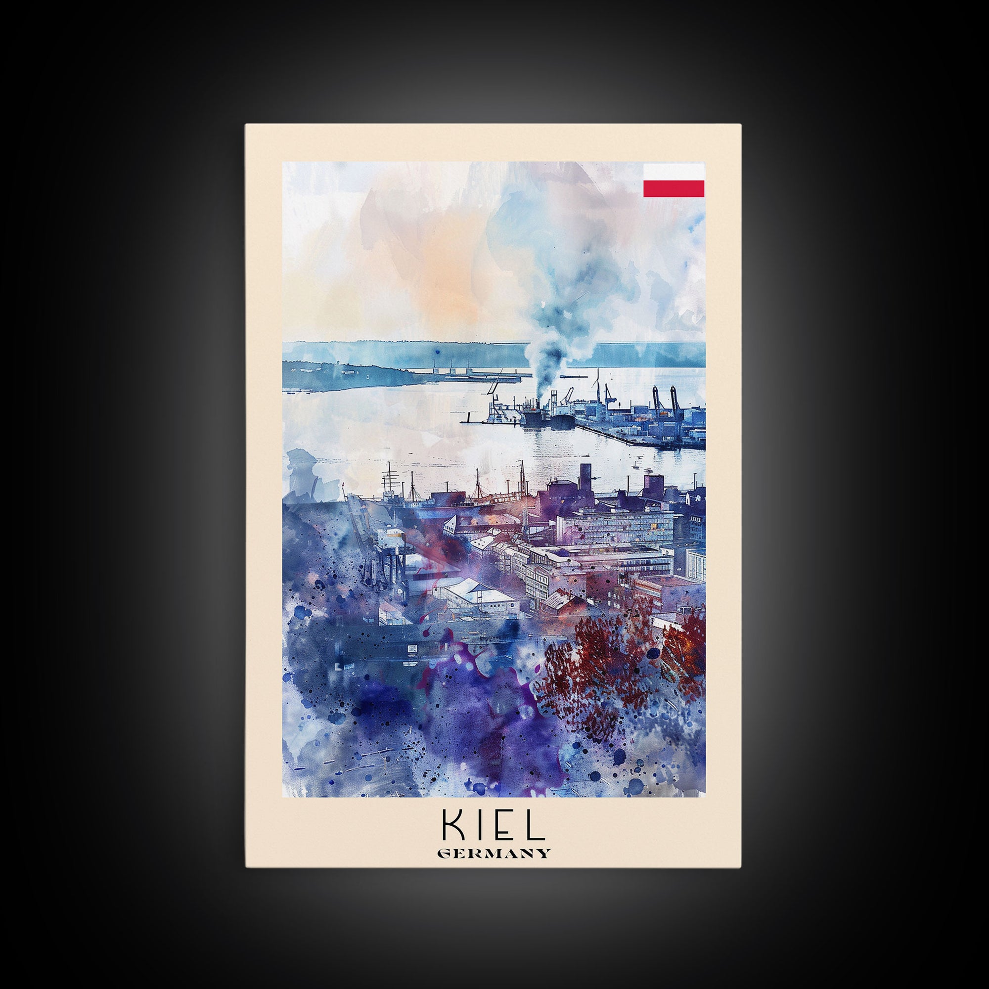 Kiel Germany Harbor View, Framed Canvas Print, Travel Poster, Wall Art, Home Decor, Living Room Decoration, German Cityscape Art