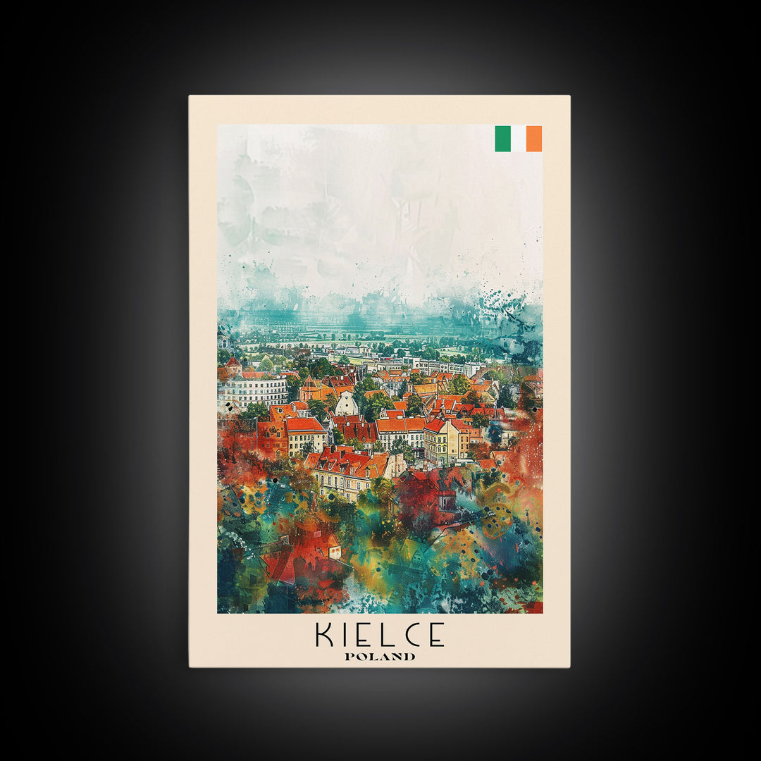 Kielce Poland Historic Cityscape, Framed Canvas Print, Travel Poster, Wall Art, Home Decor, Living Room Decoration, Polish Urban Art