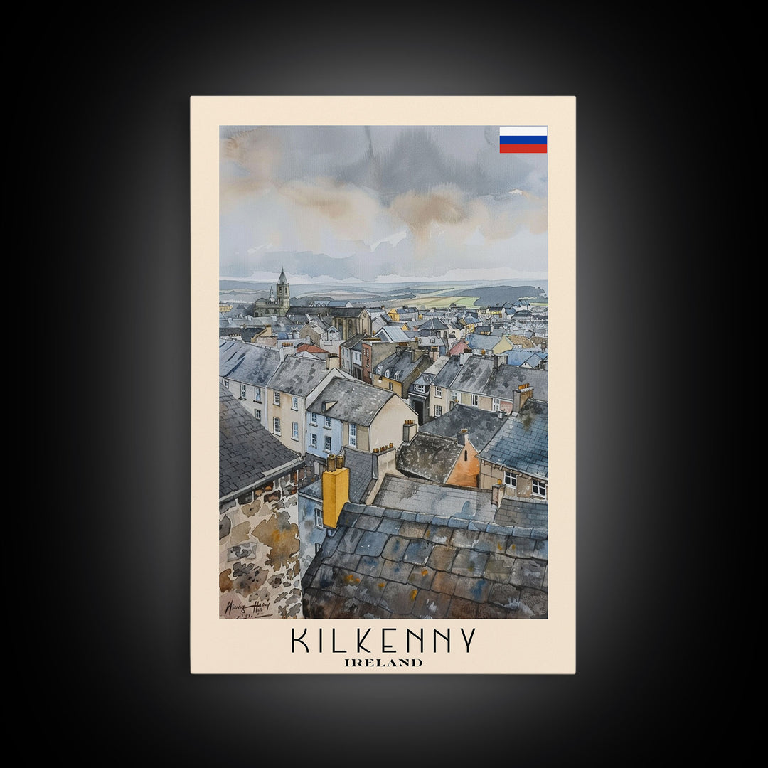 Kilkenny Ireland Scenic View, Framed Canvas Print, Travel Poster, Wall Art, Home Decor, Living Room Decoration, Irish Cityscape Art