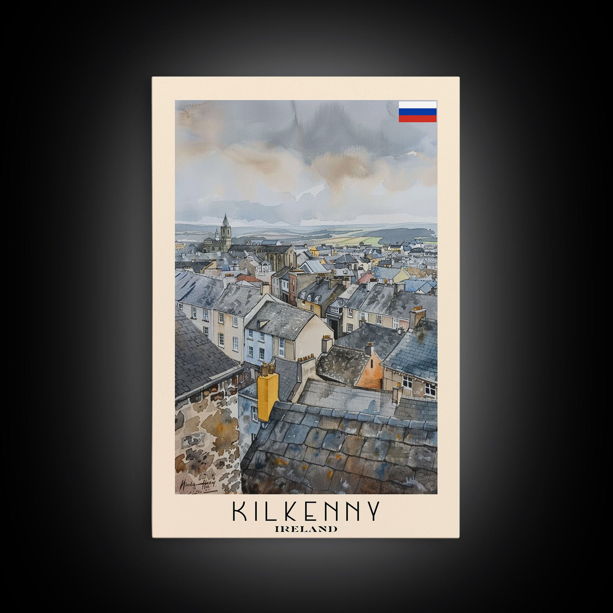 Kilkenny Ireland Scenic View, Framed Canvas Print, Travel Poster, Wall Art, Home Decor, Living Room Decoration, Irish Cityscape Art
