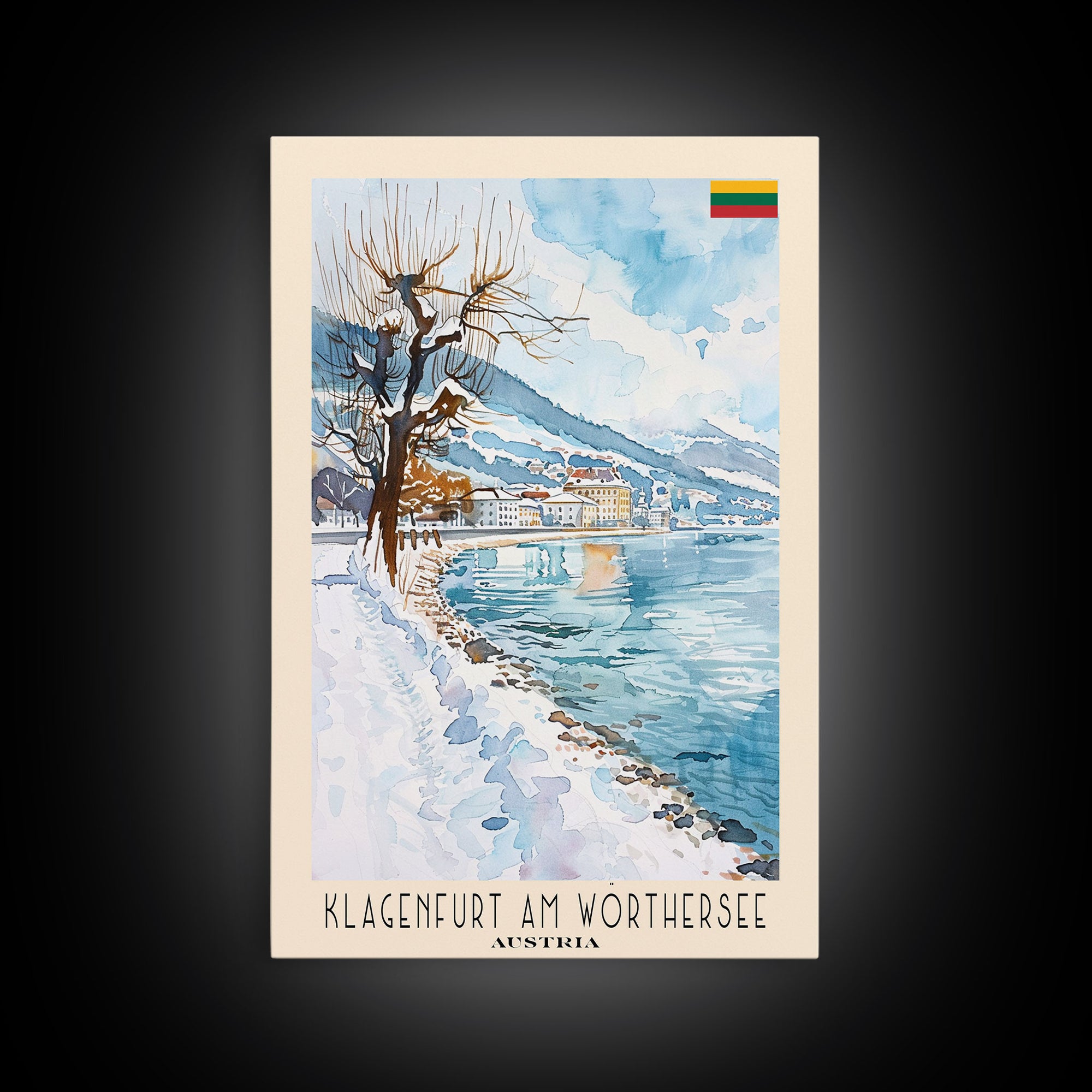 Klagenfurt Austria Alpine Cityscape, Framed Canvas Print, Travel Poster, Wall Art, Home Office Decor, Austrian Urban Artwork, Landscape Painting