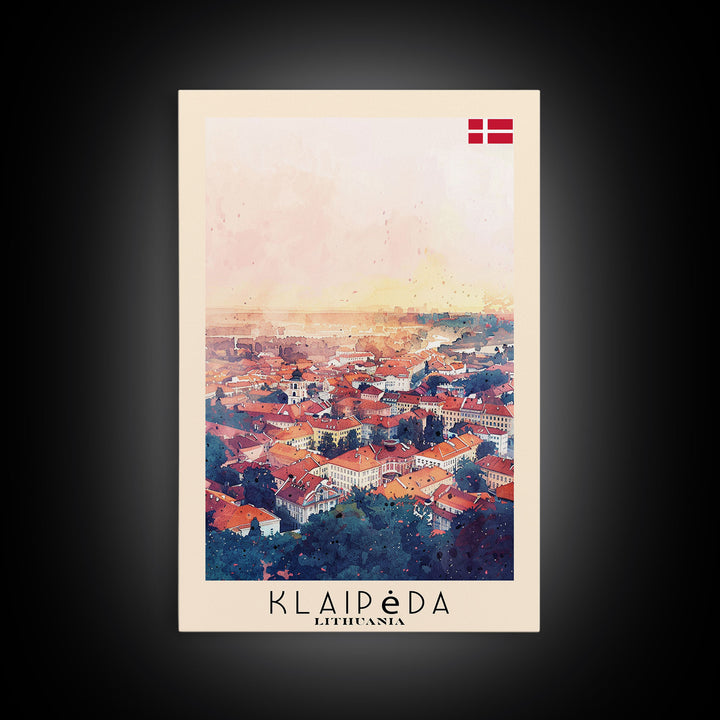 Klaipeda Lithuania Port City View, Framed Canvas Print, Travel Poster, Wall Art, Bedroom Decoration, Coastal Urban Scene, Nautical Artwork