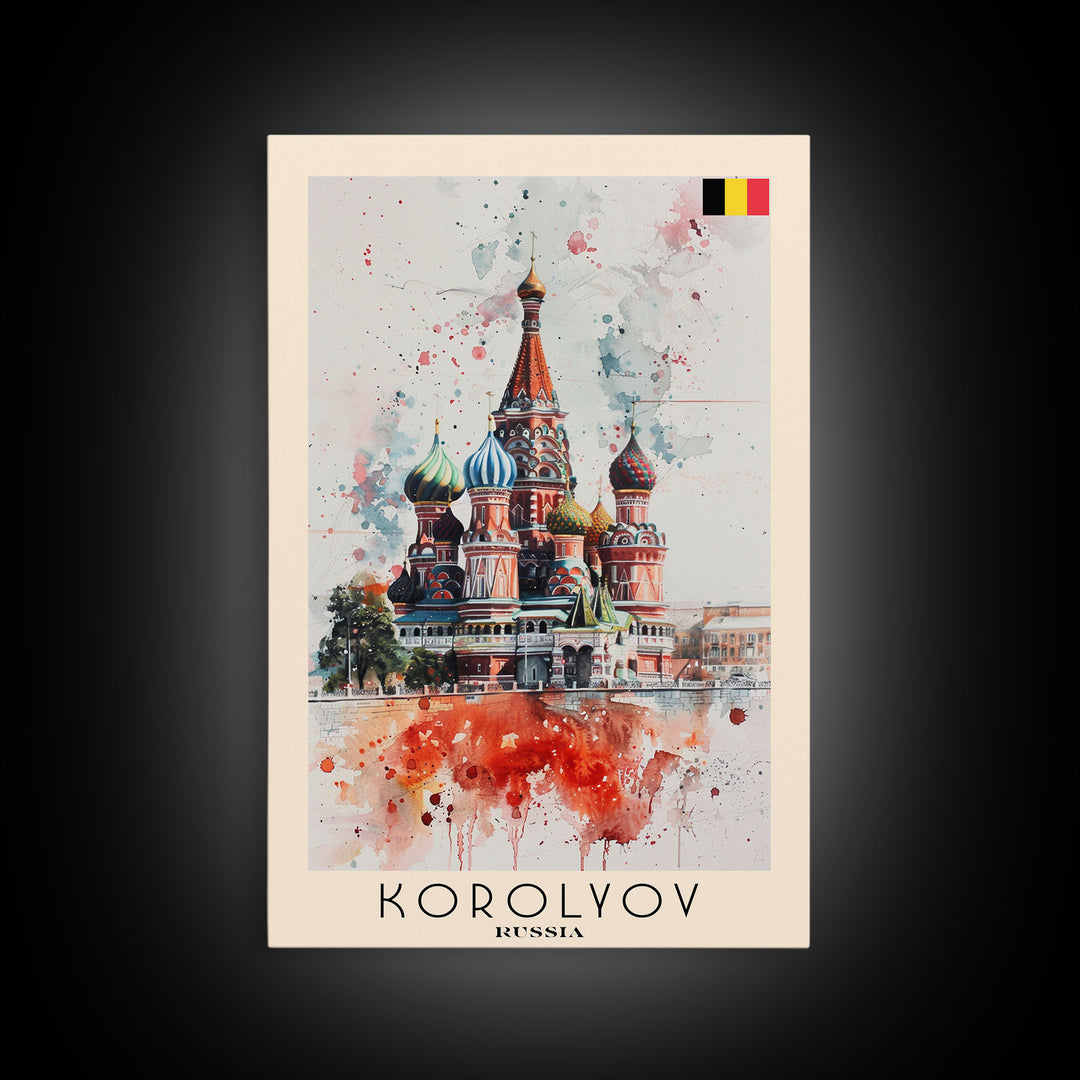 Korolyov Russia Scenic Cityscape, Framed Canvas Print, Travel Poster, Wall Art, Dining Room Decor, Russian Urban Landscape, Cityscape Painting