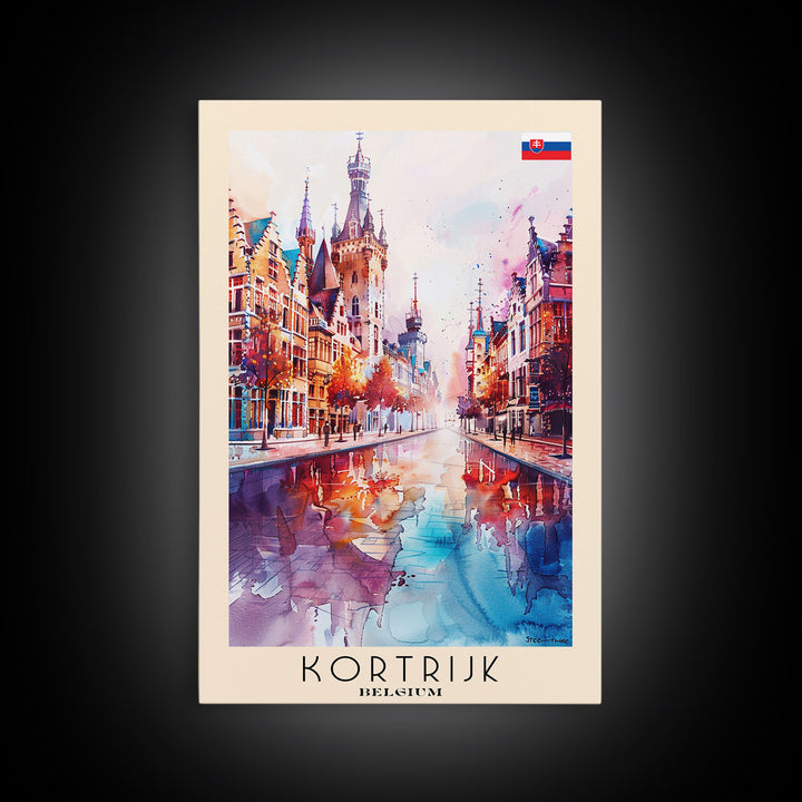 Kortrijk Belgium Charming Cityscape, Framed Canvas Print, Travel Poster, Wall Art, Nursery Decor, Belgian Urban Scene, Charming City Artwork