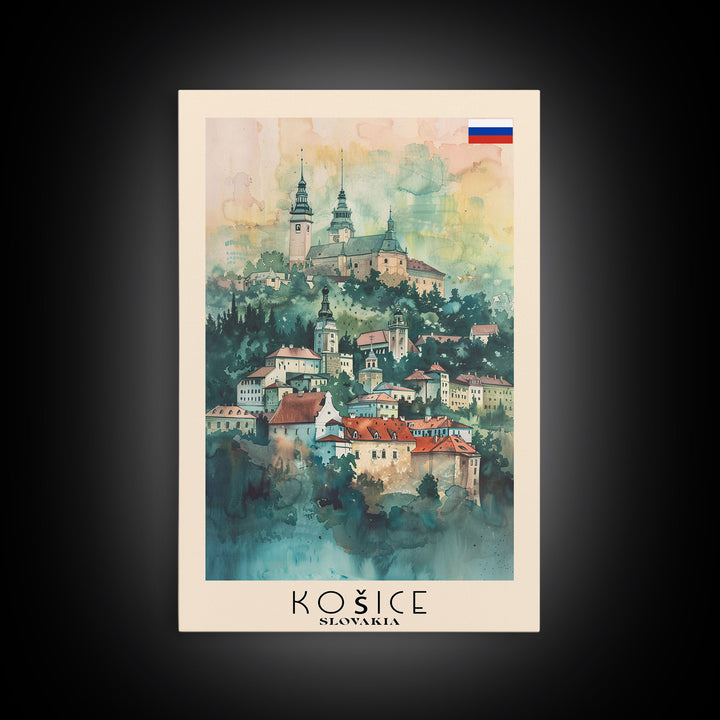 Kosice Slovakia Historic Cityscape, Framed Canvas Print, Travel Poster, Wall Art, Office Decor, Slovakian Urban Painting, Historic City Scene