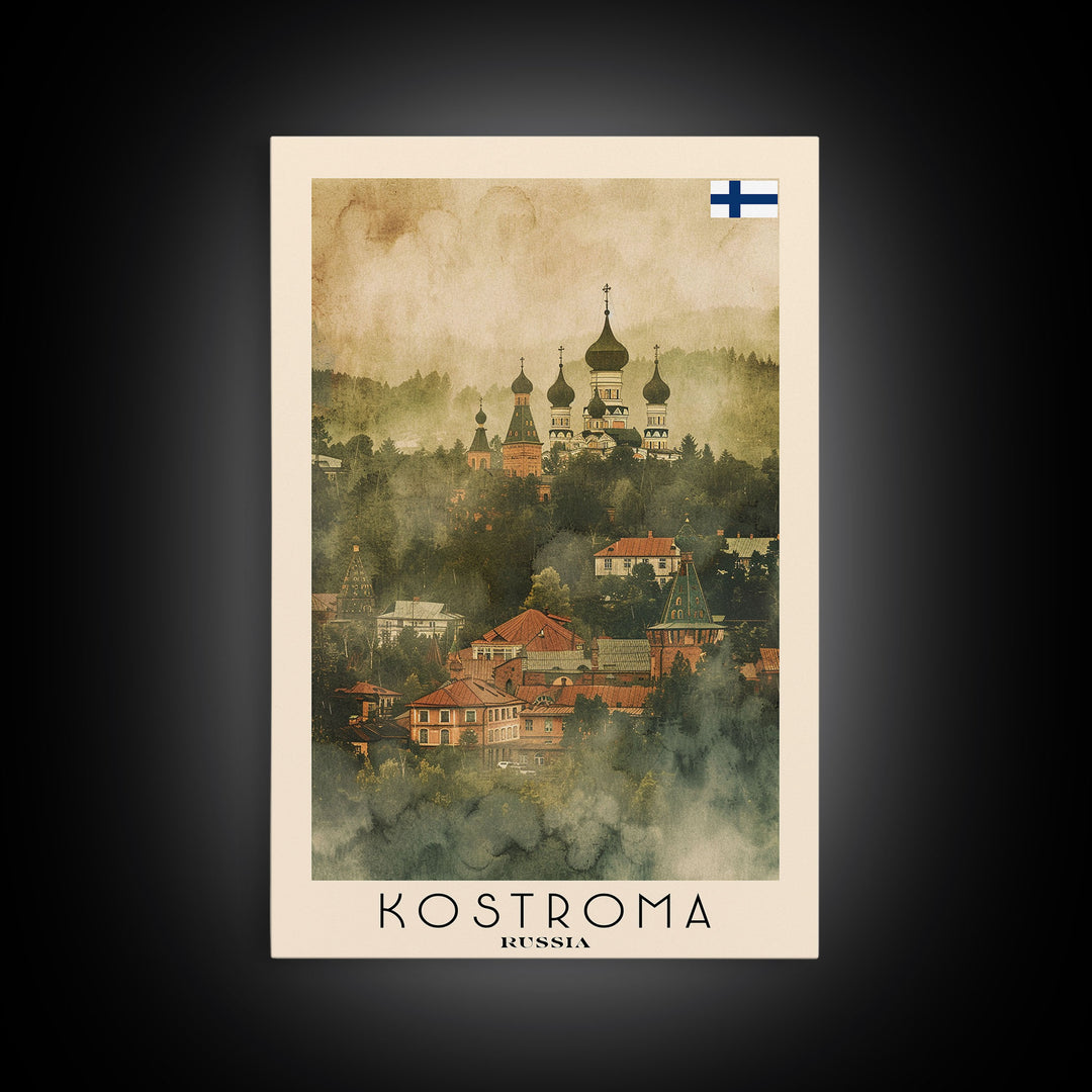 Kostroma Russia Winter Cityscape, Framed Canvas Print, Travel Poster, Wall Art, Entryway Decor, Russian Winter Landscape, Snowy Urban Scene