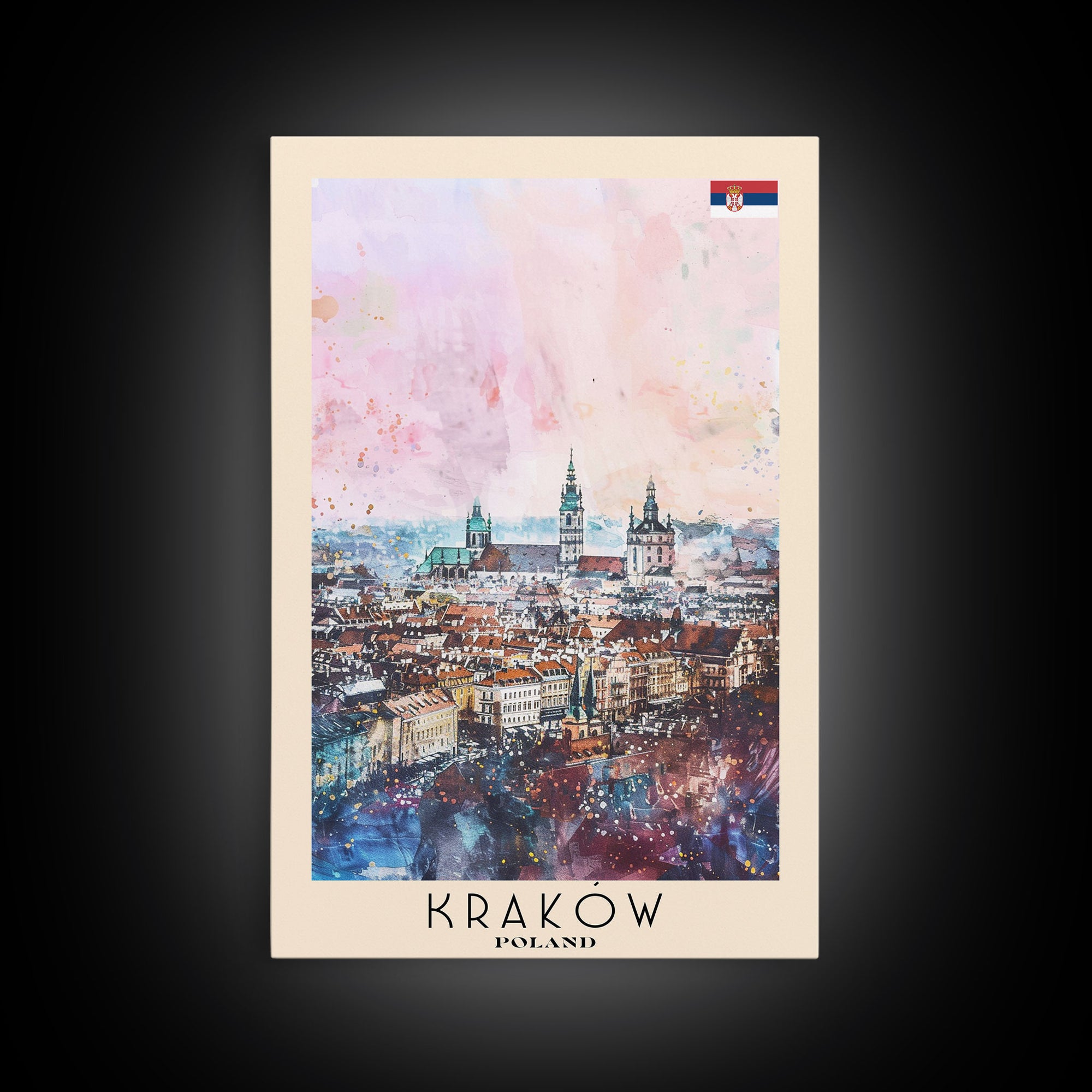 Krakow Poland Travel Poster Framed Canvas Print, Abstract Art, Minimalist Wall Decor, Vacation Gift, Home Decoration, Artistic Travel Print