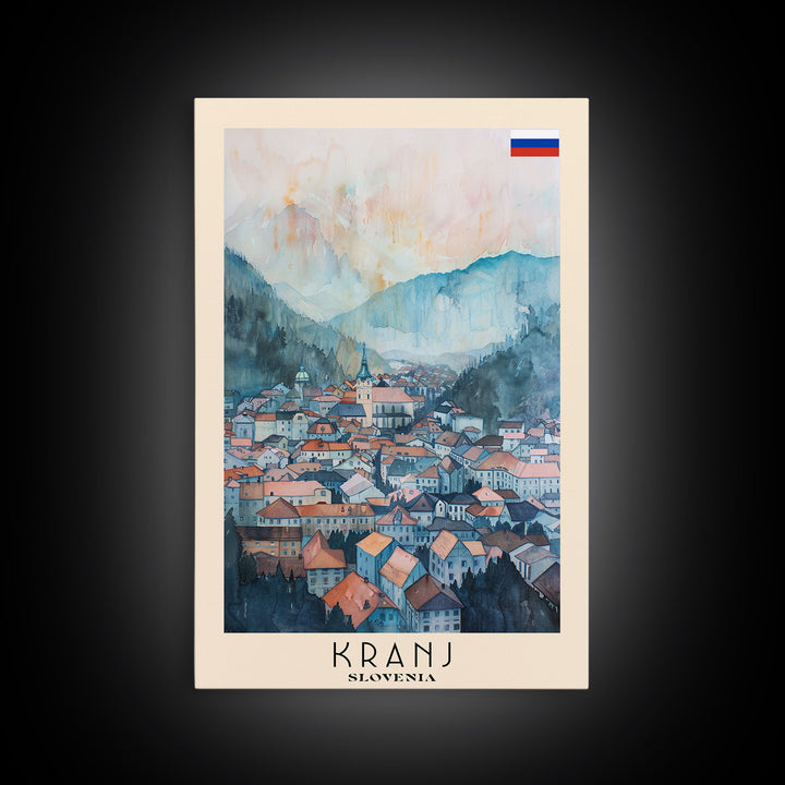Kranj Slovenia Travel Poster Framed Canvas Print, Watercolor Painting, Scenic Wall Art, Living Room Decor, Artistic Travel Print, Vacation Souvenir