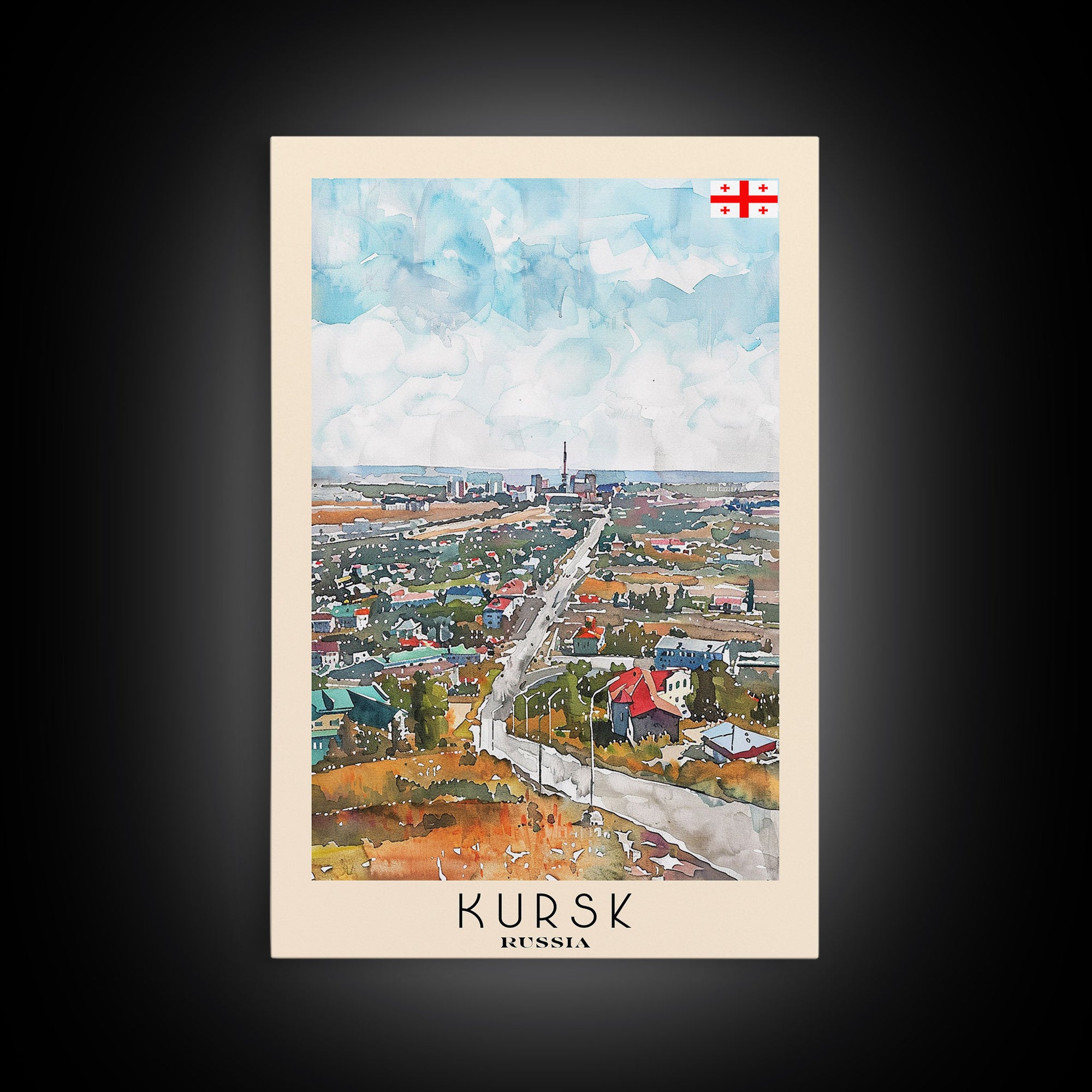 Kursk Russia Travel Poster Framed Canvas Print, Watercolor Cityscape, Wall Art, Home Decor, Travel Print, Original Painting, Artistic Gift