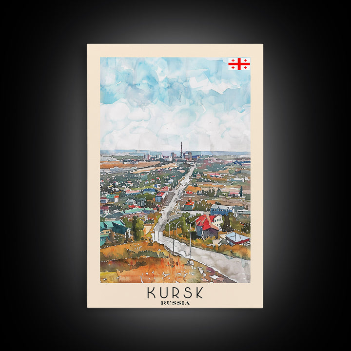 Kursk Russia Travel Poster Framed Canvas Print, Watercolor Cityscape, Wall Art, Home Decor, Travel Print, Original Painting, Artistic Gift