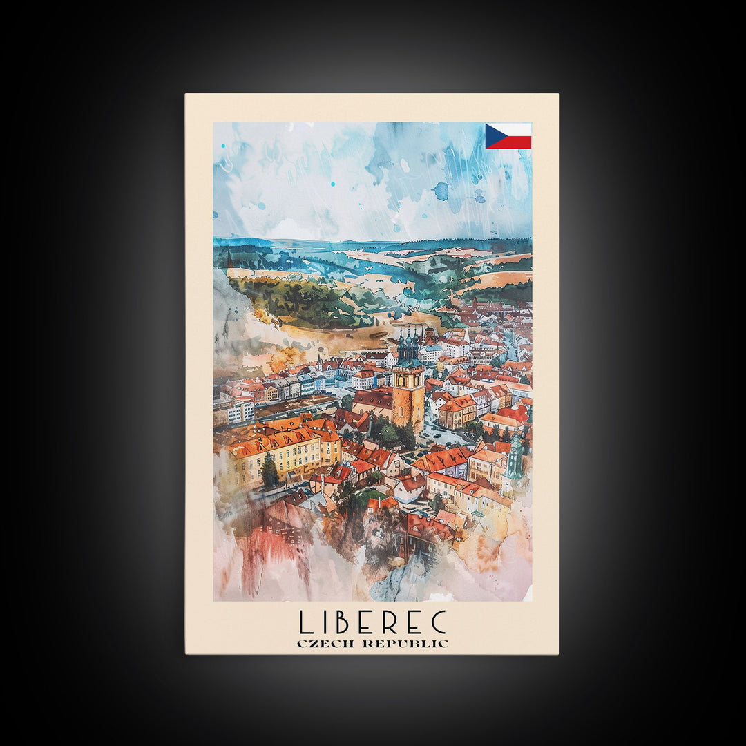 Liberec Czech Republic Travel Poster Framed Canvas Print, Scenic Landscape, Watercolor Art, Wall Decor, Home Decoration, Travel Print, Original Painting