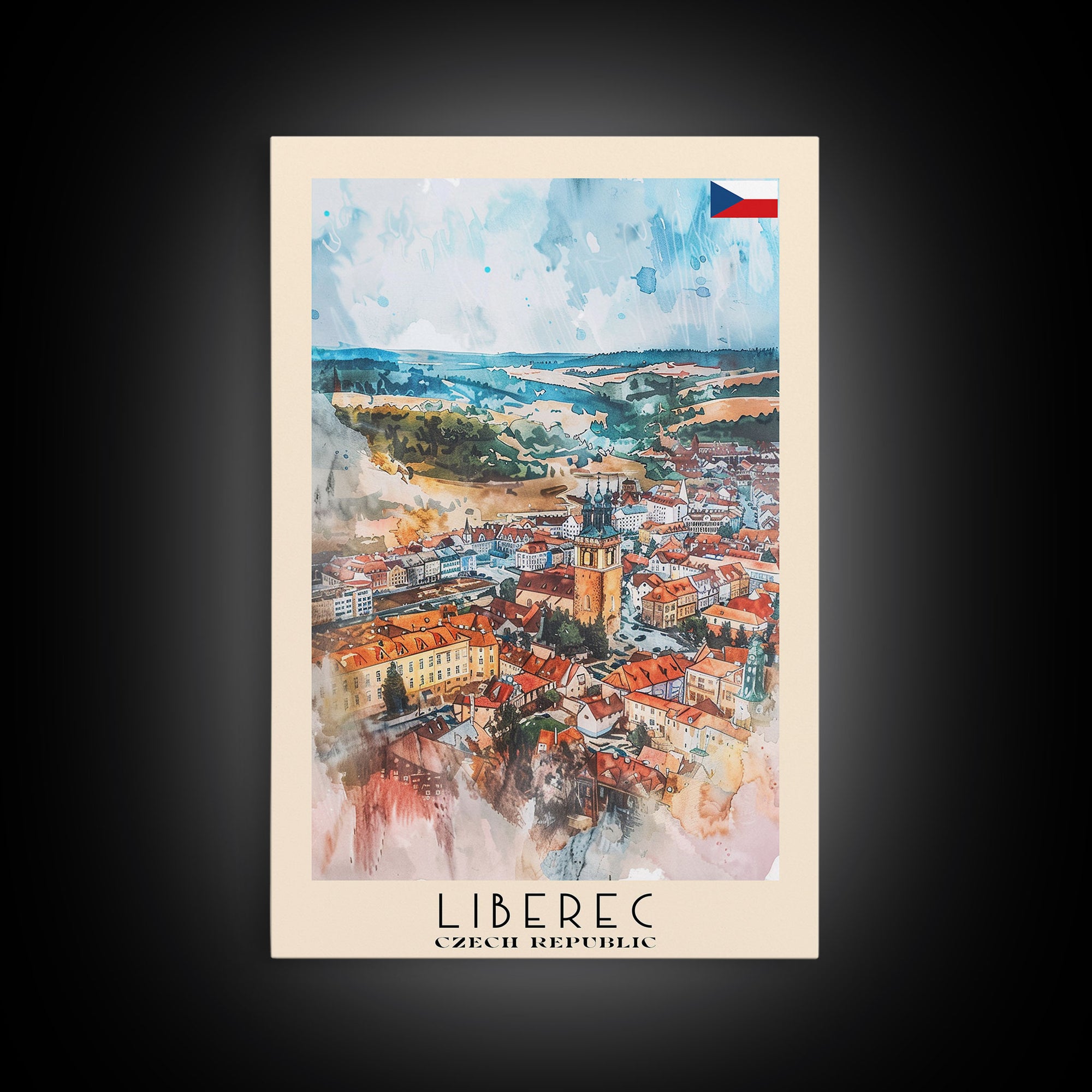 Liberec Czech Republic Travel Poster Framed Canvas Print, Scenic Landscape, Watercolor Art, Wall Decor, Home Decoration, Travel Print, Original Painting