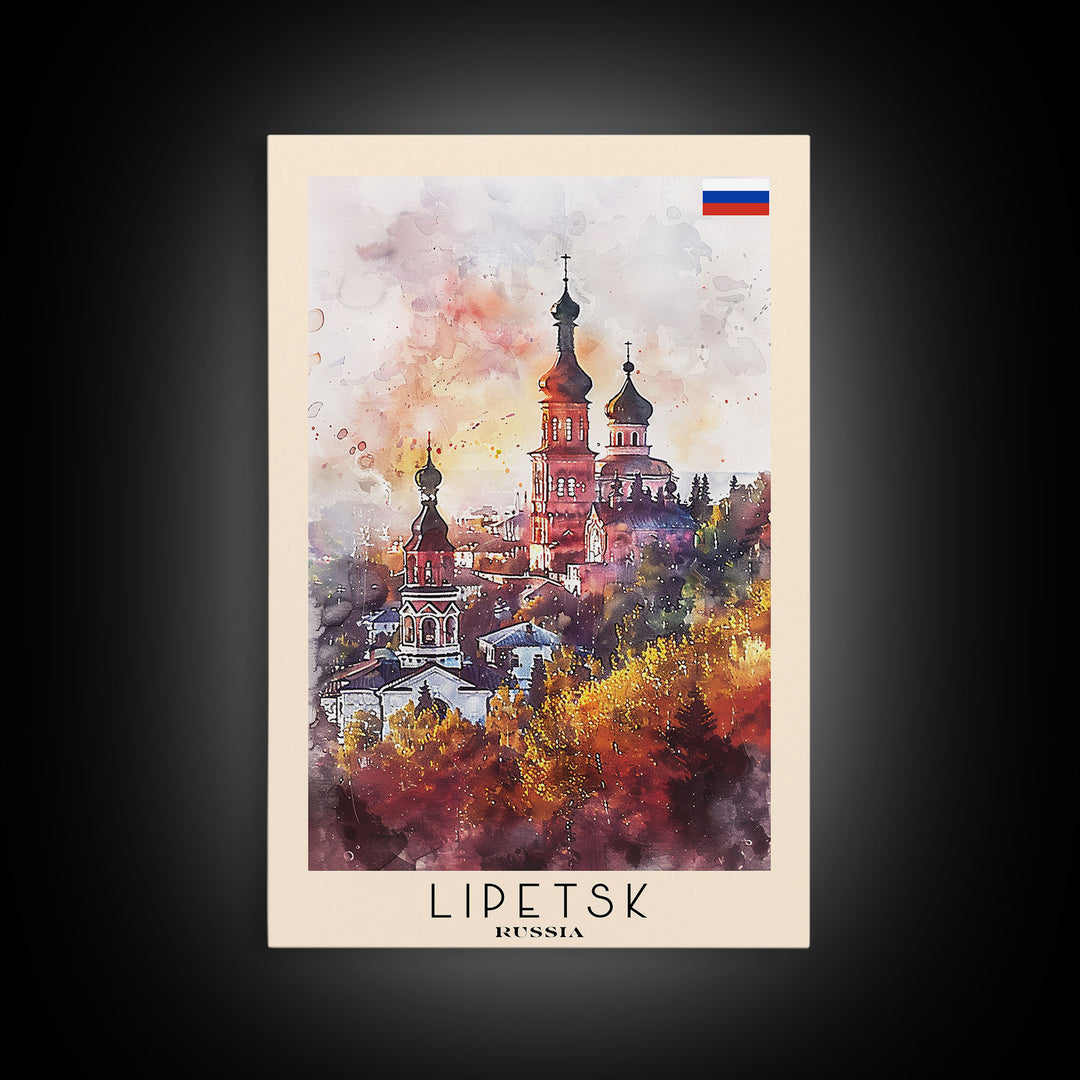 Lipetsk Russia Travel Poster Framed Canvas Print, Urban Landscape, Watercolor Art, Wall Decoration, Home Decor, Travel Print, Original Art