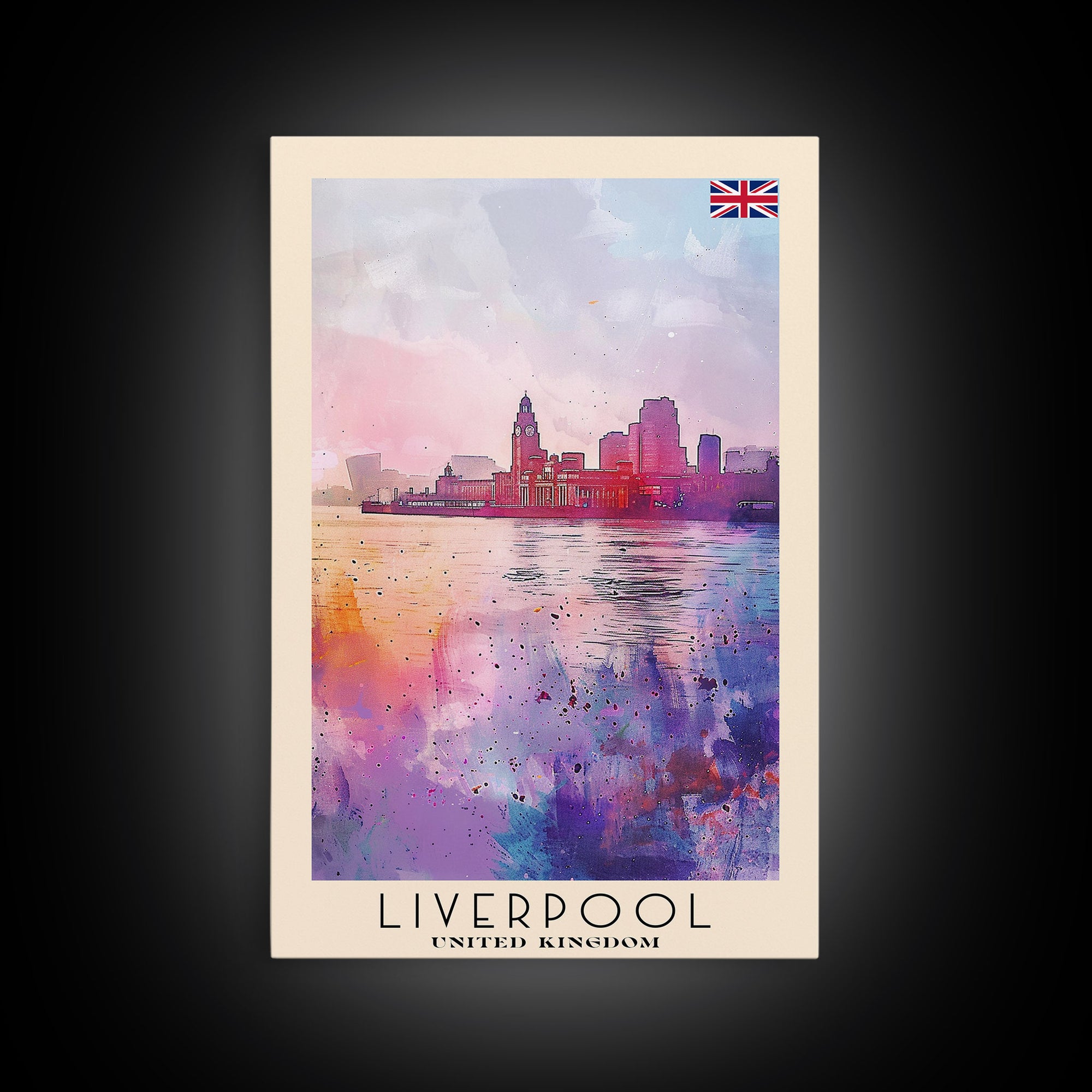 Liverpool United Kingdom Travel Poster Framed Canvas Print, Historic Cityscape, Watercolor Art, Wall Decor, Home Decoration, Travel Print, Original Art