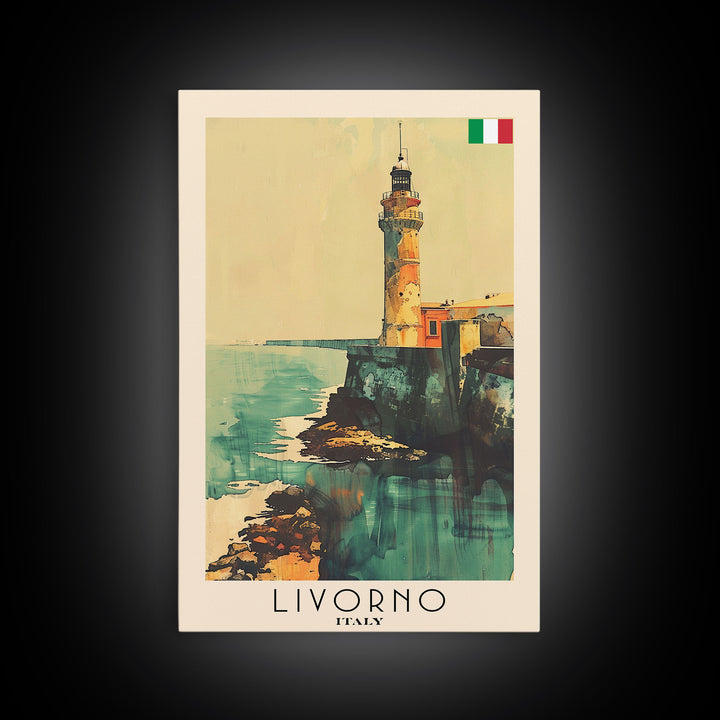 Livorno Italy Travel Poster Framed Canvas Print, Coastal Landscape, Watercolor Painting, Wall Art, Home Decor, Travel Print, Artistic Gift