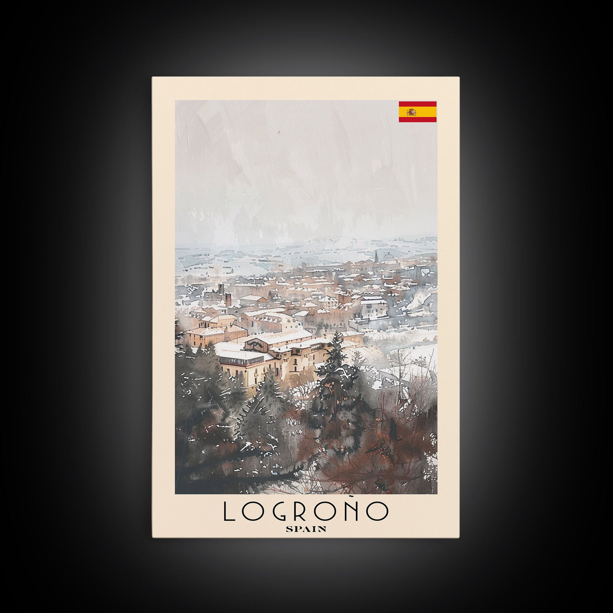 Logrońo Spain Travel Poster Framed Canvas Print, Scenic Landscape, Watercolor Art, Wall Decoration, Home Decor, Travel Print, Original Painting