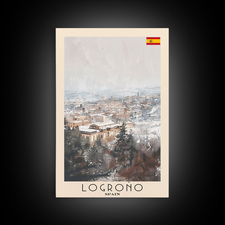 Logrońo Spain Travel Poster Framed Canvas Print, Scenic Landscape, Watercolor Art, Wall Decoration, Home Decor, Travel Print, Original Painting