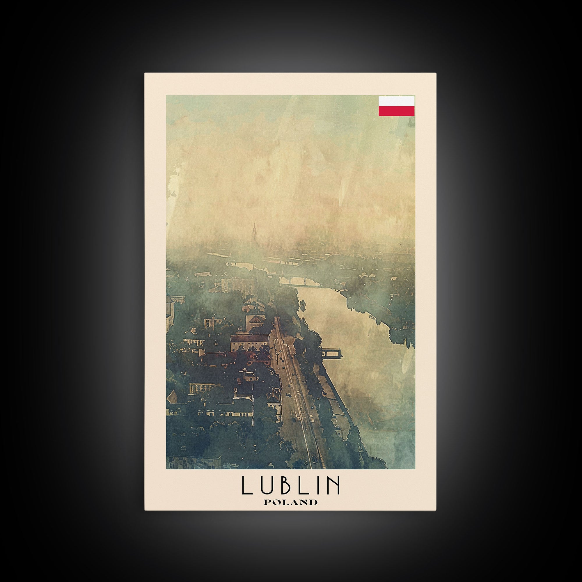 Lublin Poland Travel Poster Framed Canvas Print, Historic Cityscape, Watercolor Painting, Wall Art, Home Decor, Travel Print, Artistic Gift
