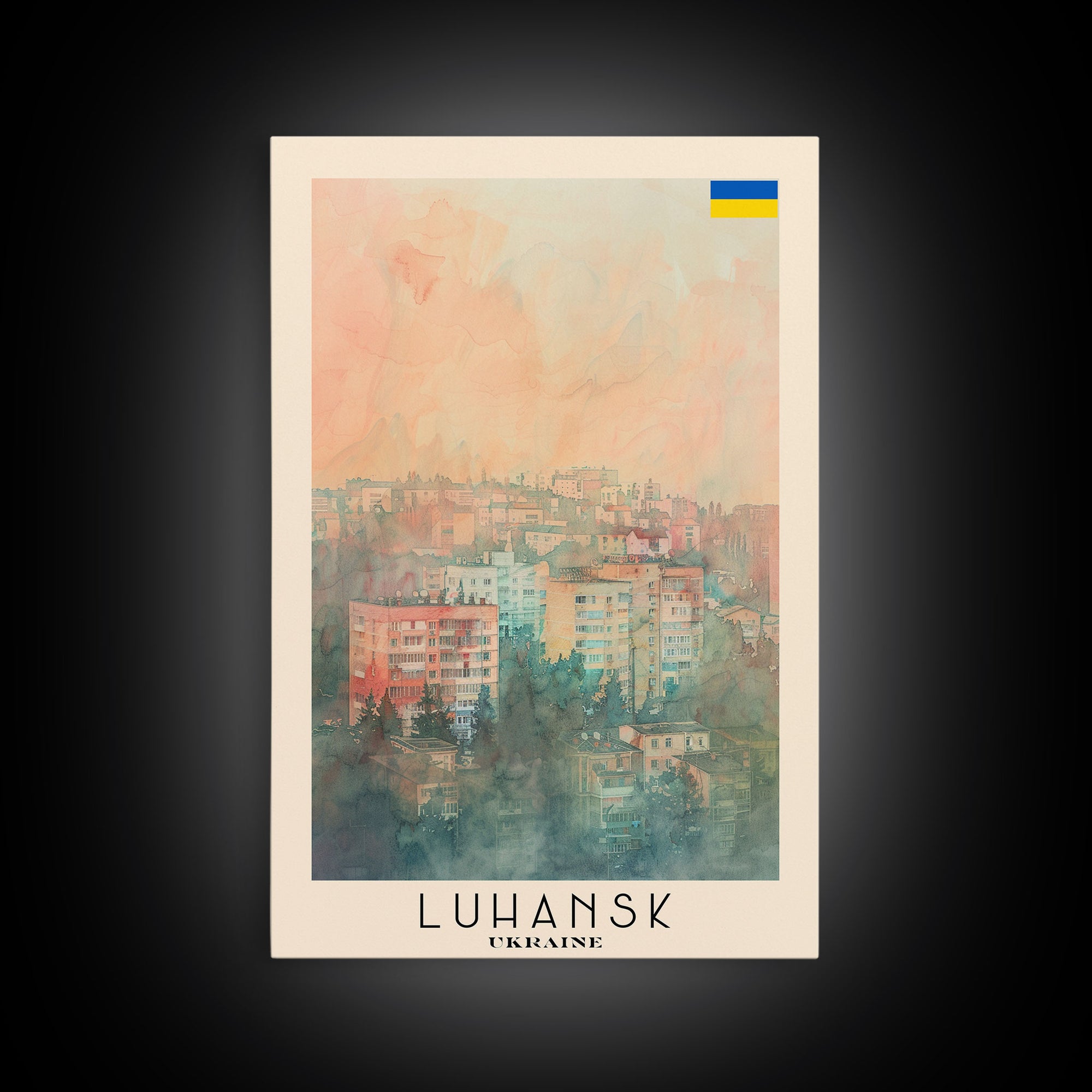 Luhansk Ukraine Travel Poster Framed Canvas Print, Urban Landscape, Watercolor Art, Wall Decor, Home Decoration, Travel Print, Original Art