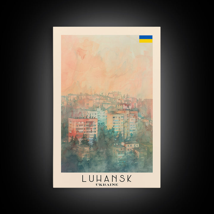 Luhansk Ukraine Travel Poster Framed Canvas Print, Urban Landscape, Watercolor Art, Wall Decor, Home Decoration, Travel Print, Original Art