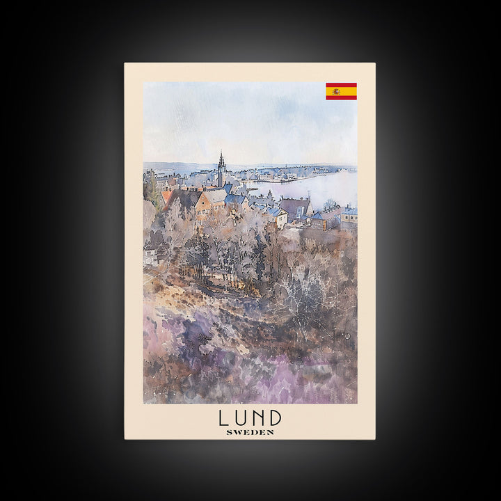 Lund Sweden Travel Poster Framed Canvas Print, Historic Cityscape, Watercolor Art, Wall Decor, Home Decoration, Travel Print, Original Art