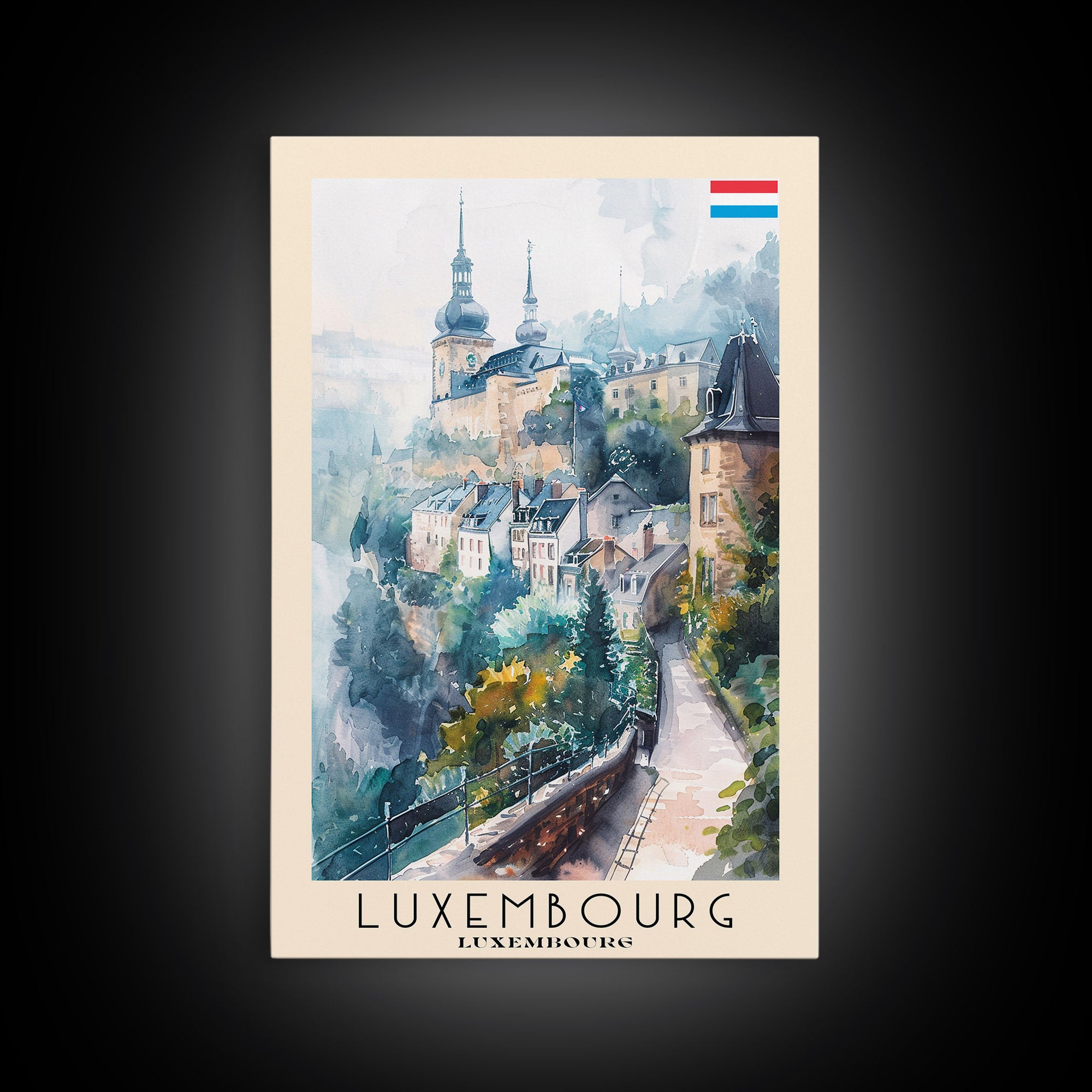 Luxembourg Luxembourg Travel Poster Framed Canvas Print, Historic Architecture, Watercolor Art, Home Wall Decor, Travel Print, Artistic Piece