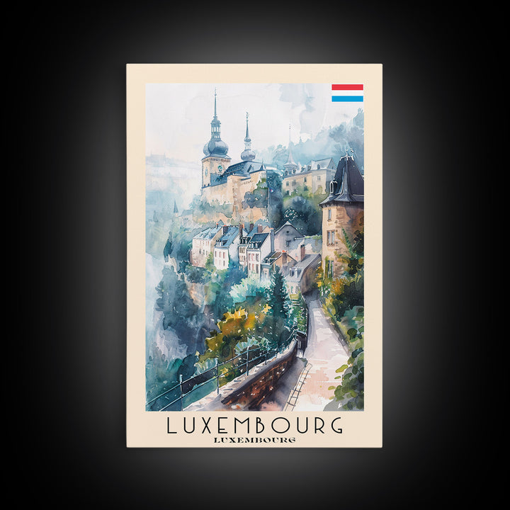 Luxembourg Luxembourg Travel Poster Framed Canvas Print, Historic Architecture, Watercolor Art, Home Wall Decor, Travel Print, Artistic Piece
