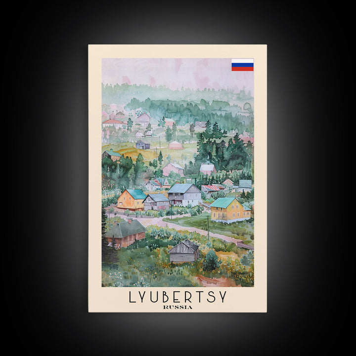 Lyubertsy Russia Travel Poster Framed Canvas Print, Modern Cityscape, Watercolor Painting, Wall Decor, Interior Art, Travel Print, Unique Design