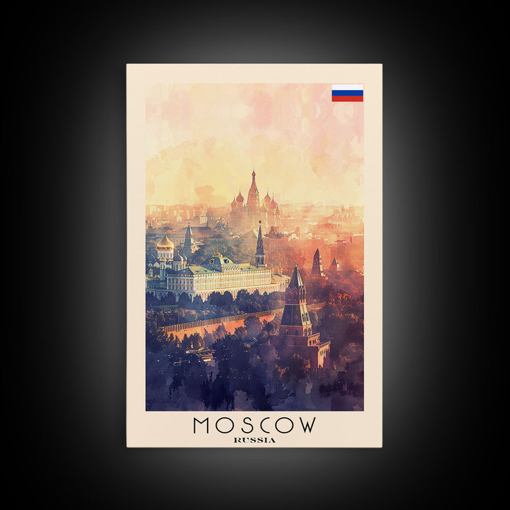 Moscow Russia Travel Poster Framed Canvas Print, Historic Landmarks, Watercolor Painting, Wall Art, Home Decor, Travel Print, Artistic Gift