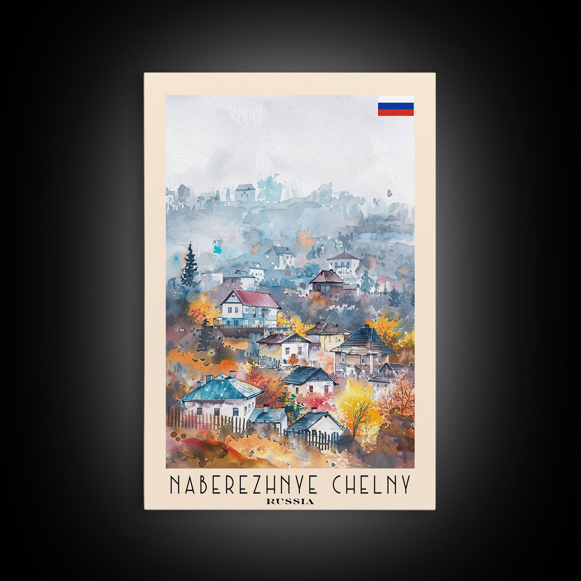 Naberezhnye Chelny Russia Framed Canvas Print, Boho Watercolor Painting, Scenic Wall Art, Travel Poster, Home Decor, Unique Art