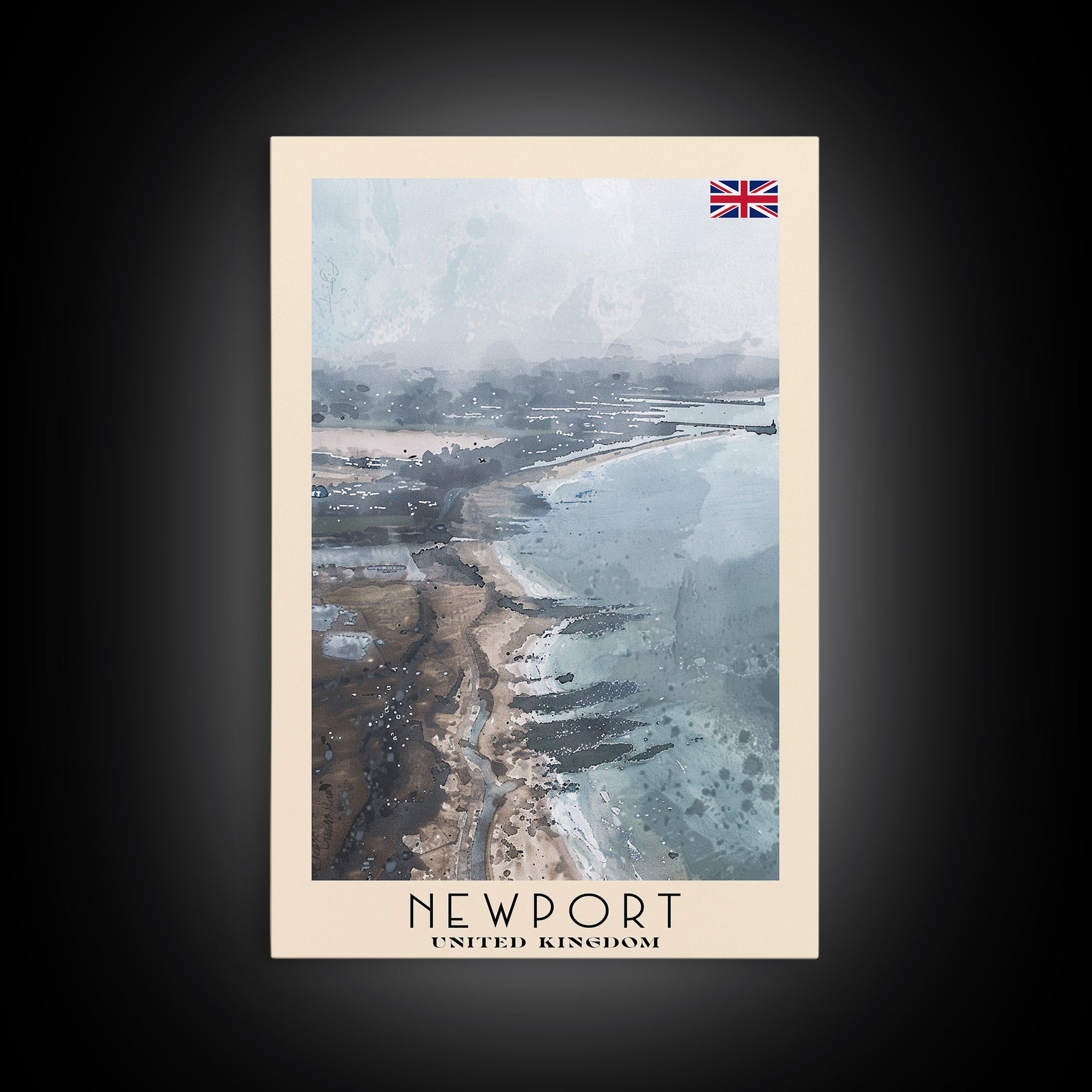 Newport United Kingdom Framed Canvas Print, Coastal Travel Poster, Watercolor Painting, Scenic Wall Art, Home Decor, Vacation Art, Unique Art