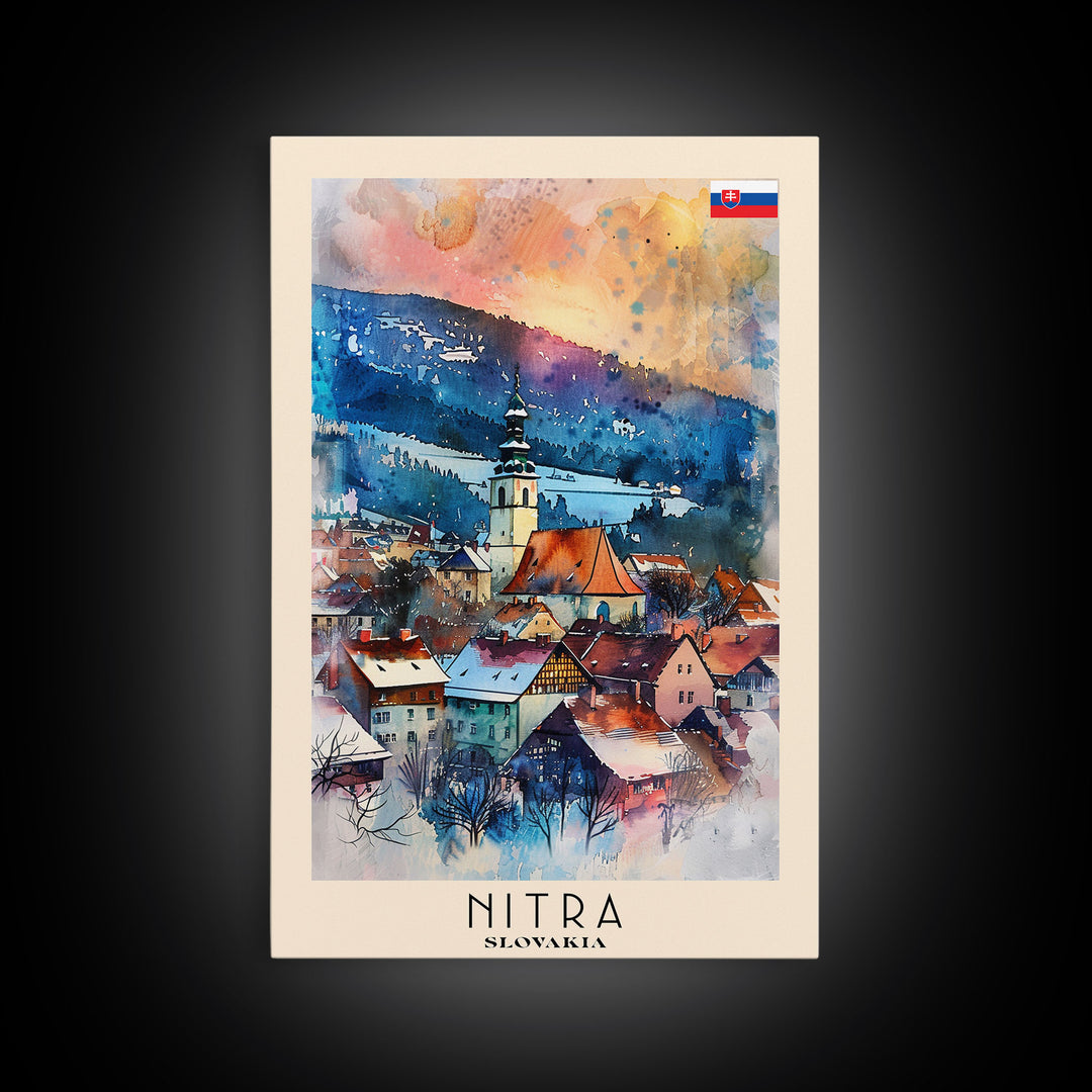 Nitra Slovakia Framed Canvas Print, Scenic Travel Poster, Watercolor Painting, Wall Art, Home Decor, Slovakian Landscape, Modern Art